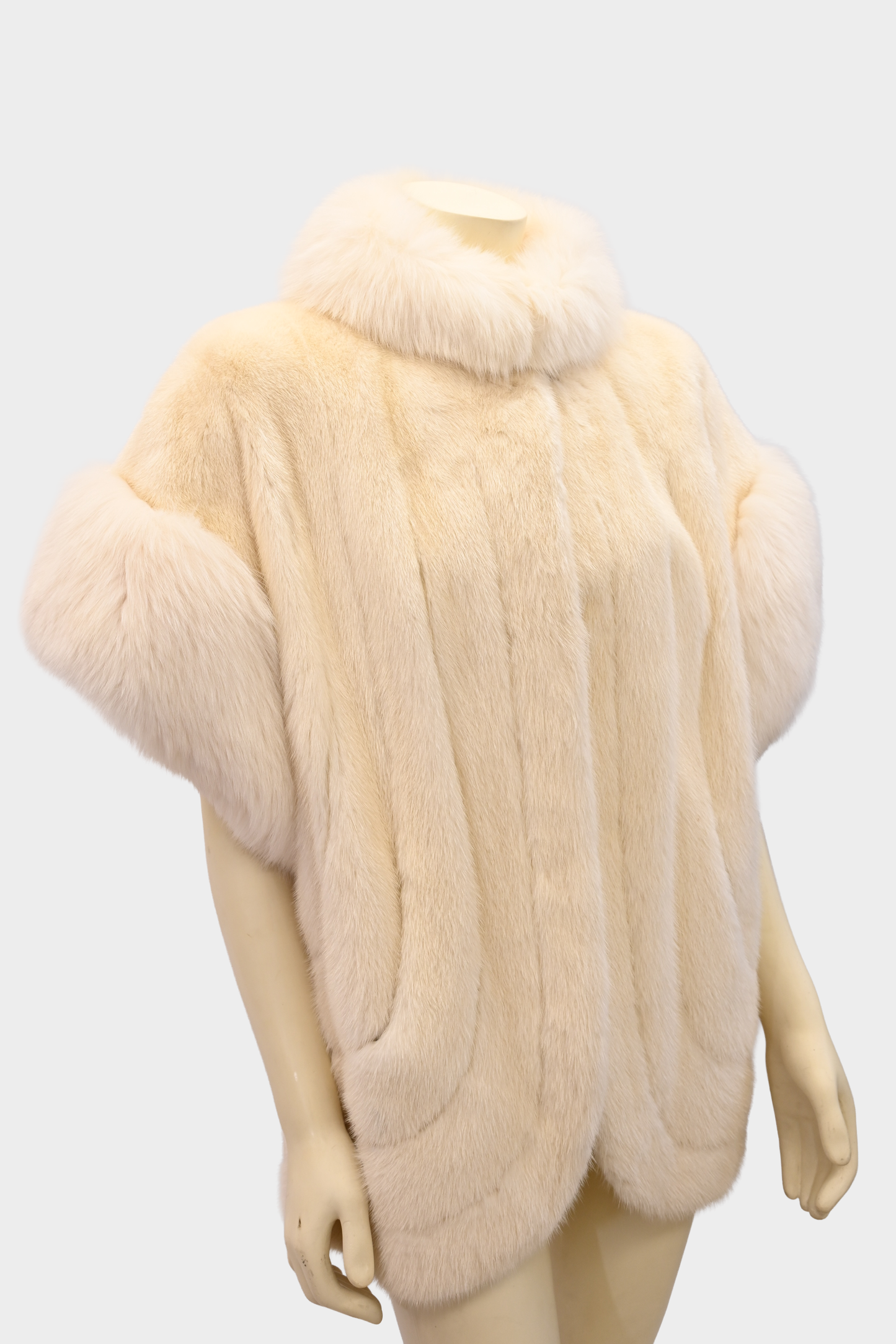 Ivory Mink Cape Vest with White Fox Fur Trim