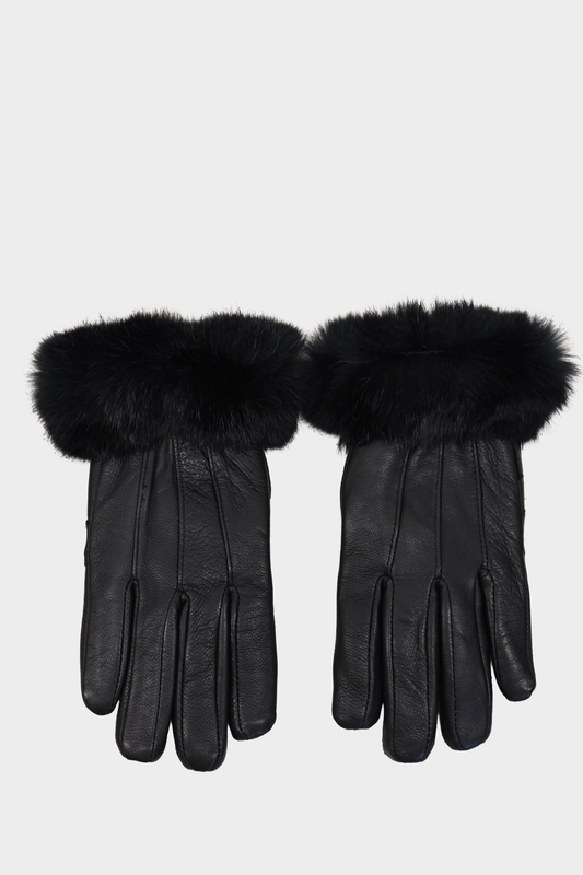 Genuine Leather Gloves with Fox Fur Trim