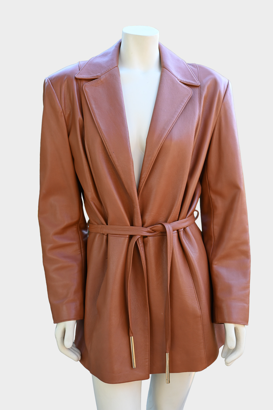 St. John Camel Leather Belted Jacket