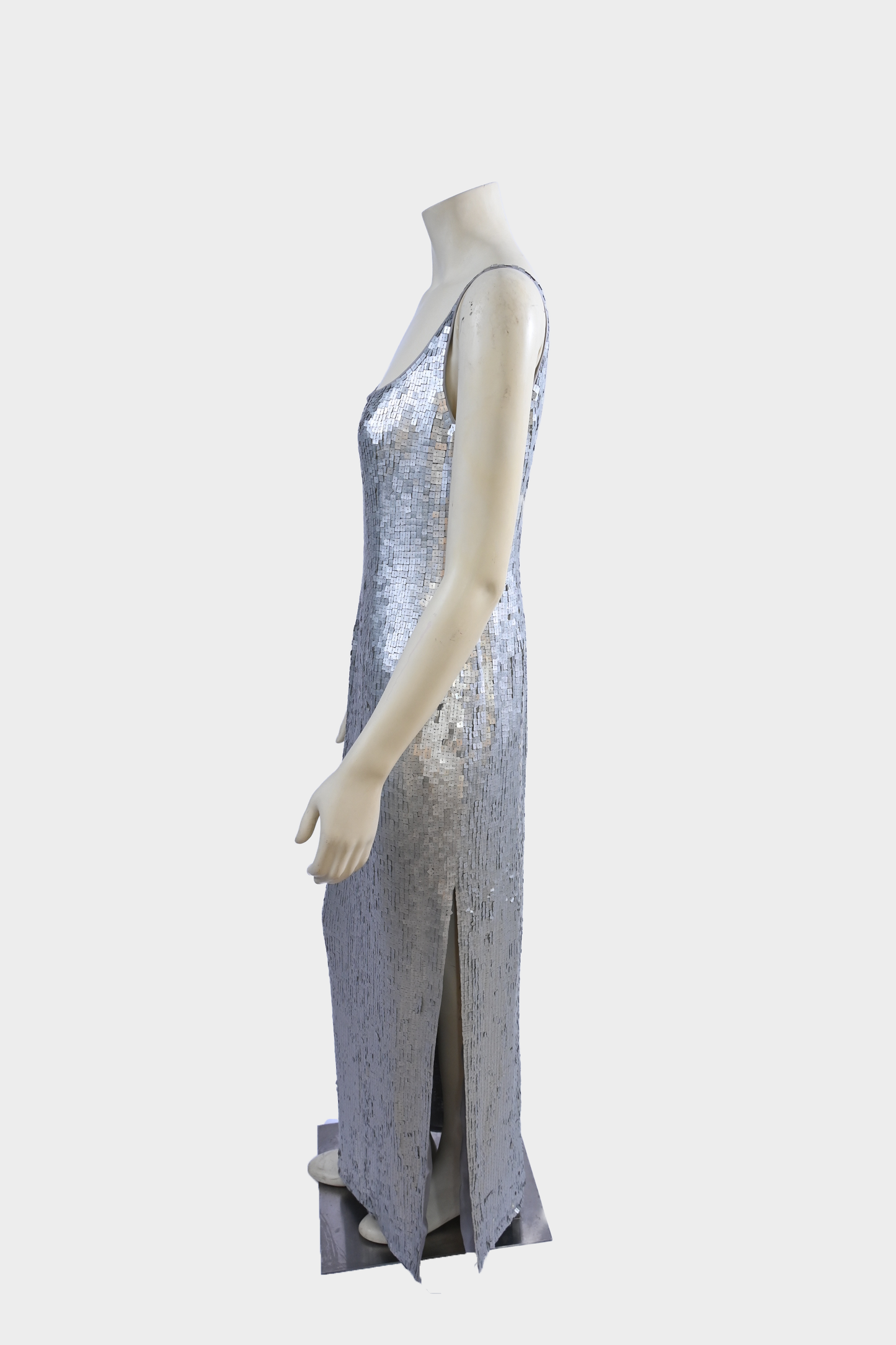 Vintage Saks Fifth Avenue Silver Hand-Beaded Silk Open-Back Evening Gown