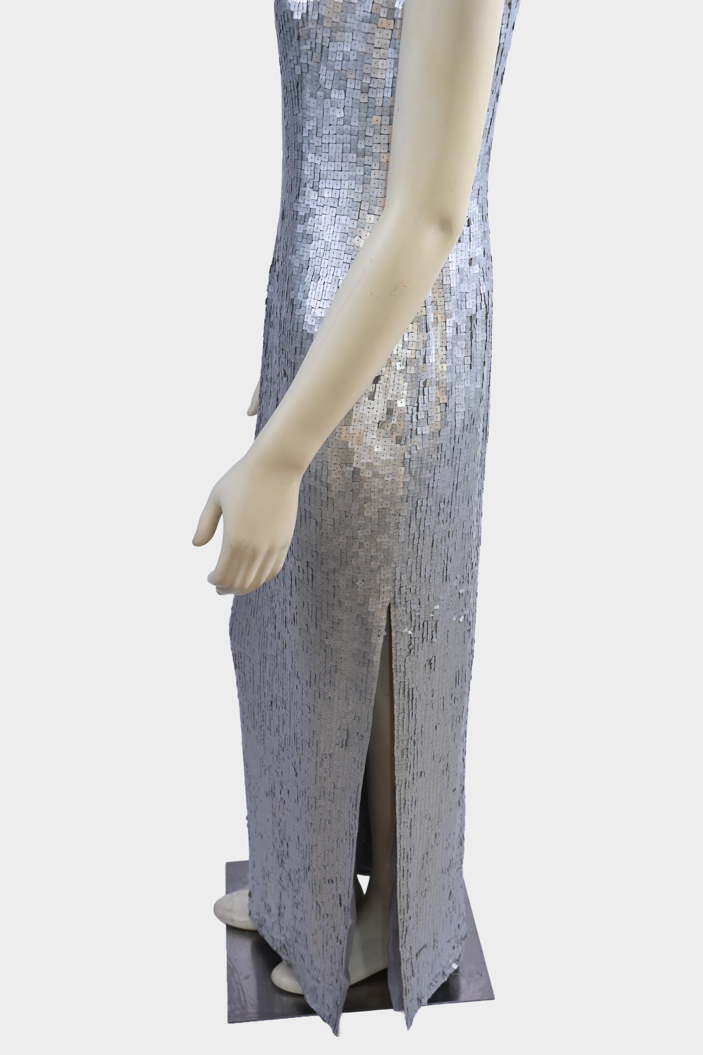 Vintage Saks Fifth Avenue Silver Hand-Beaded Silk Open-Back Evening Gown