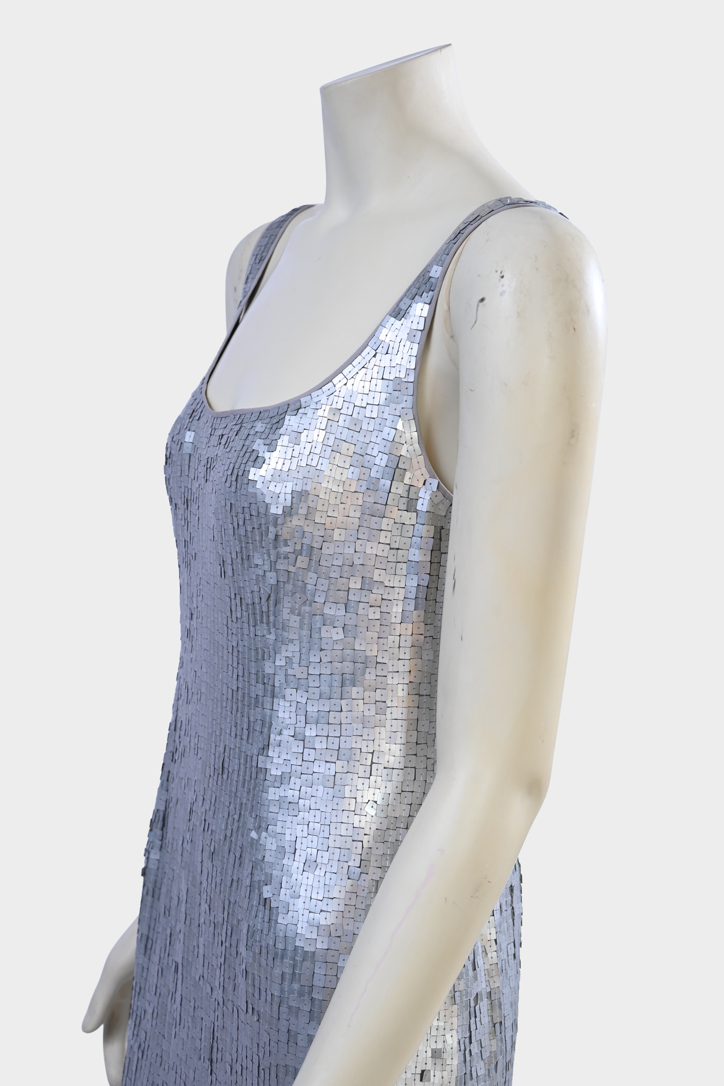Vintage Saks Fifth Avenue Silver Hand-Beaded Silk Open-Back Evening Gown