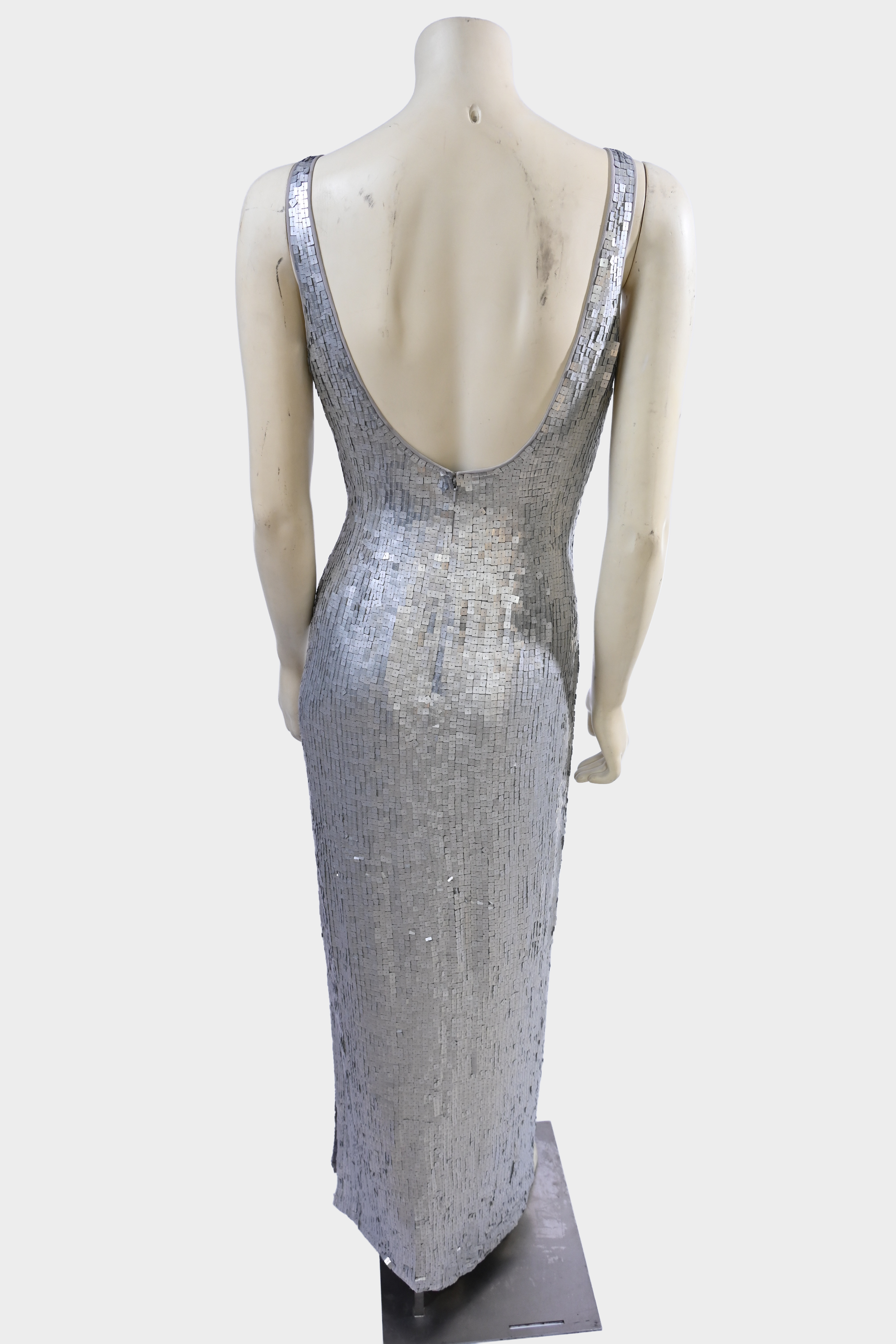 Vintage Saks Fifth Avenue Silver Hand-Beaded Silk Open-Back Evening Go – Elite Repeat Shop