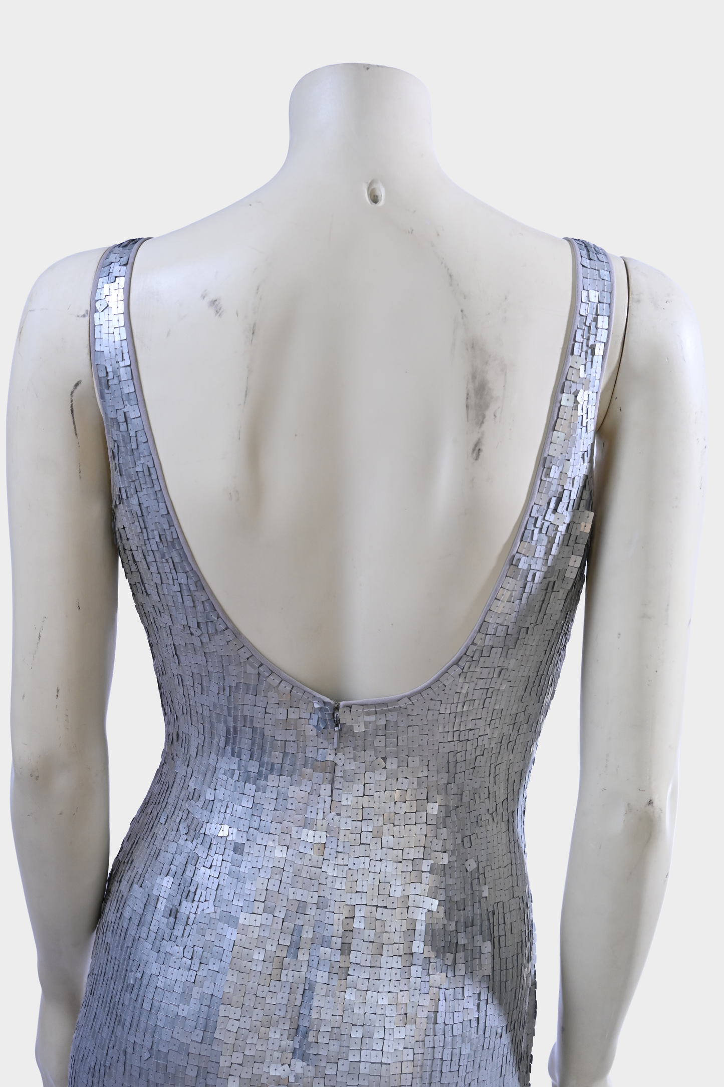 Vintage Saks Fifth Avenue Silver Hand-Beaded Silk Open-Back Evening Gown