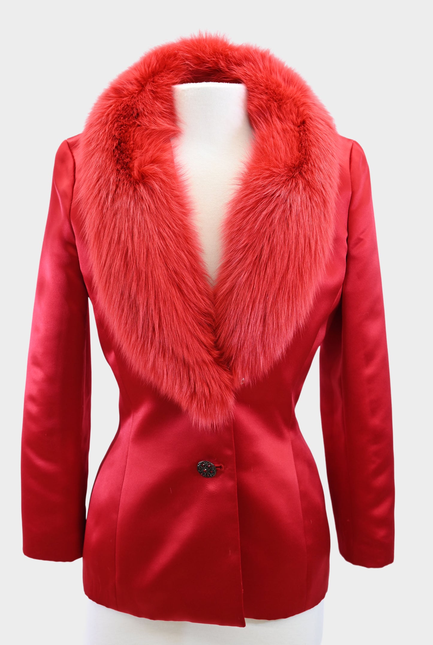 Satin Blazer with Fox Fur Trim