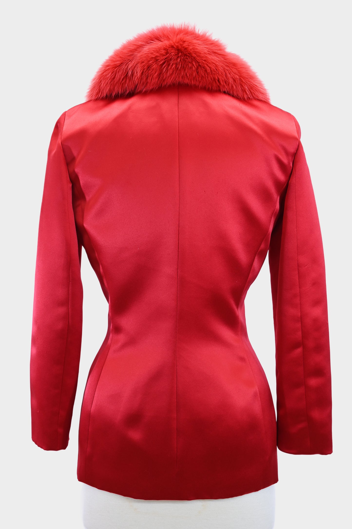 Satin Blazer with Fox Fur Trim