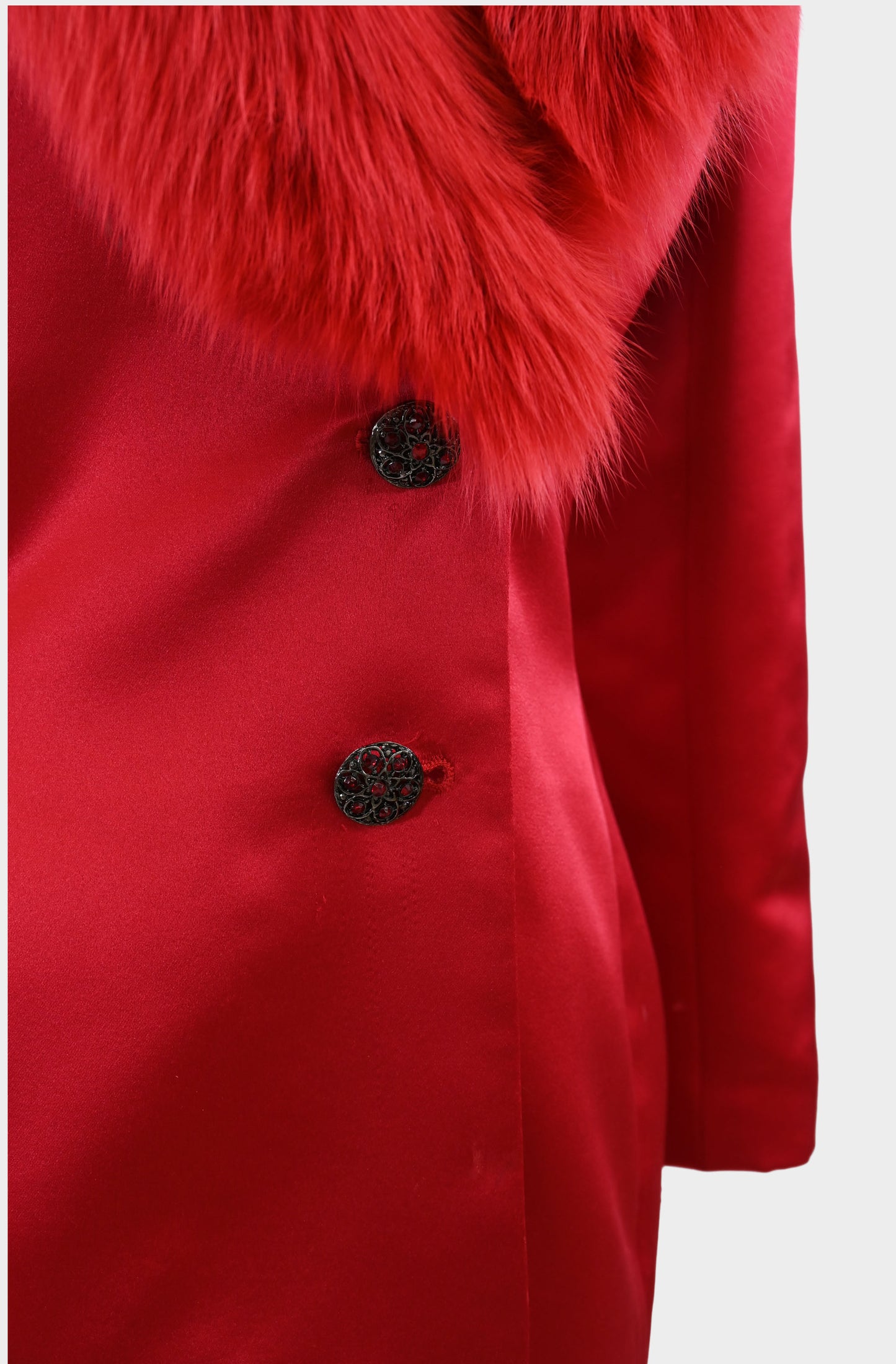 Satin Blazer with Fox Fur Trim