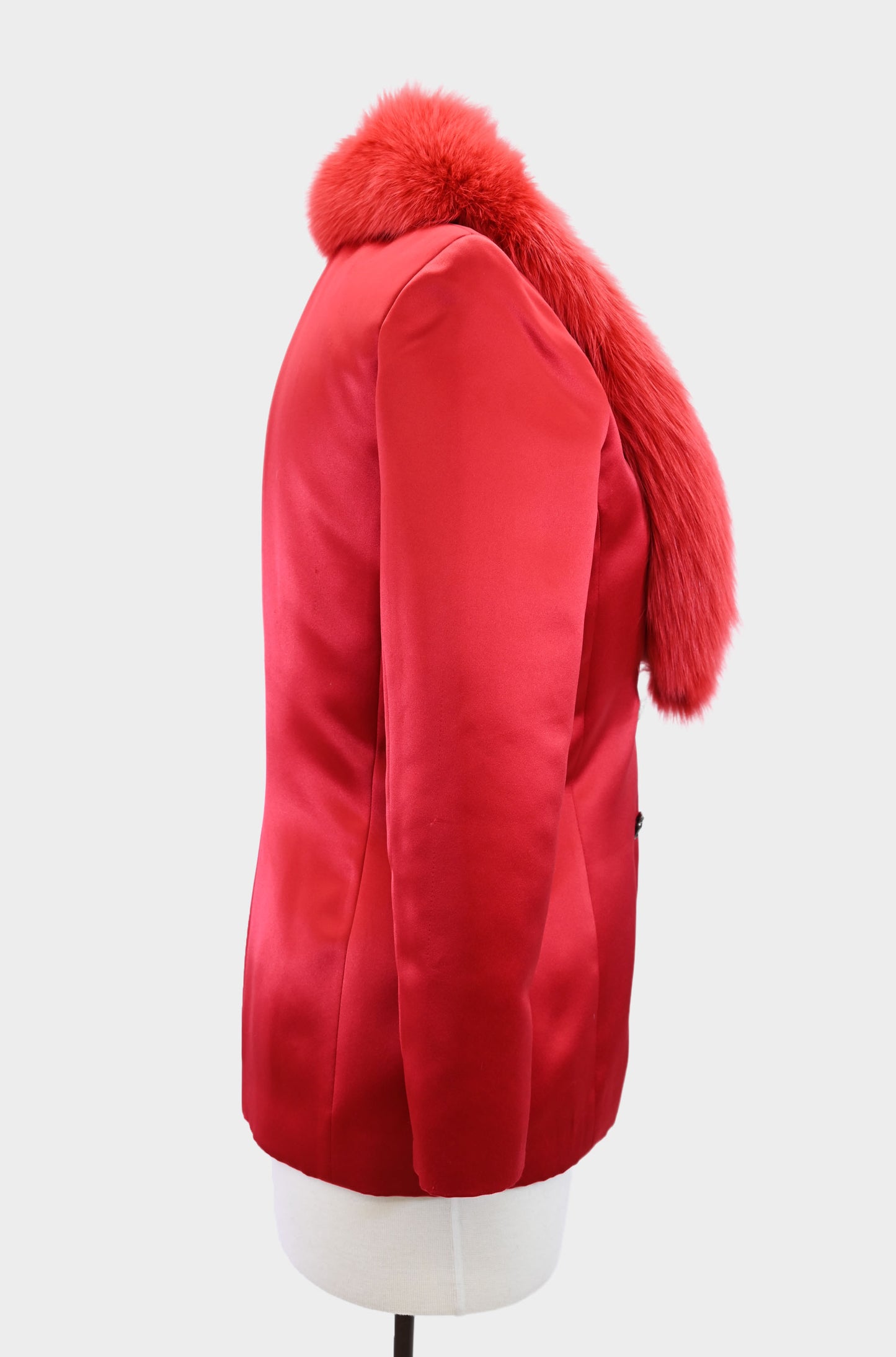 Satin Blazer with Fox Fur Trim