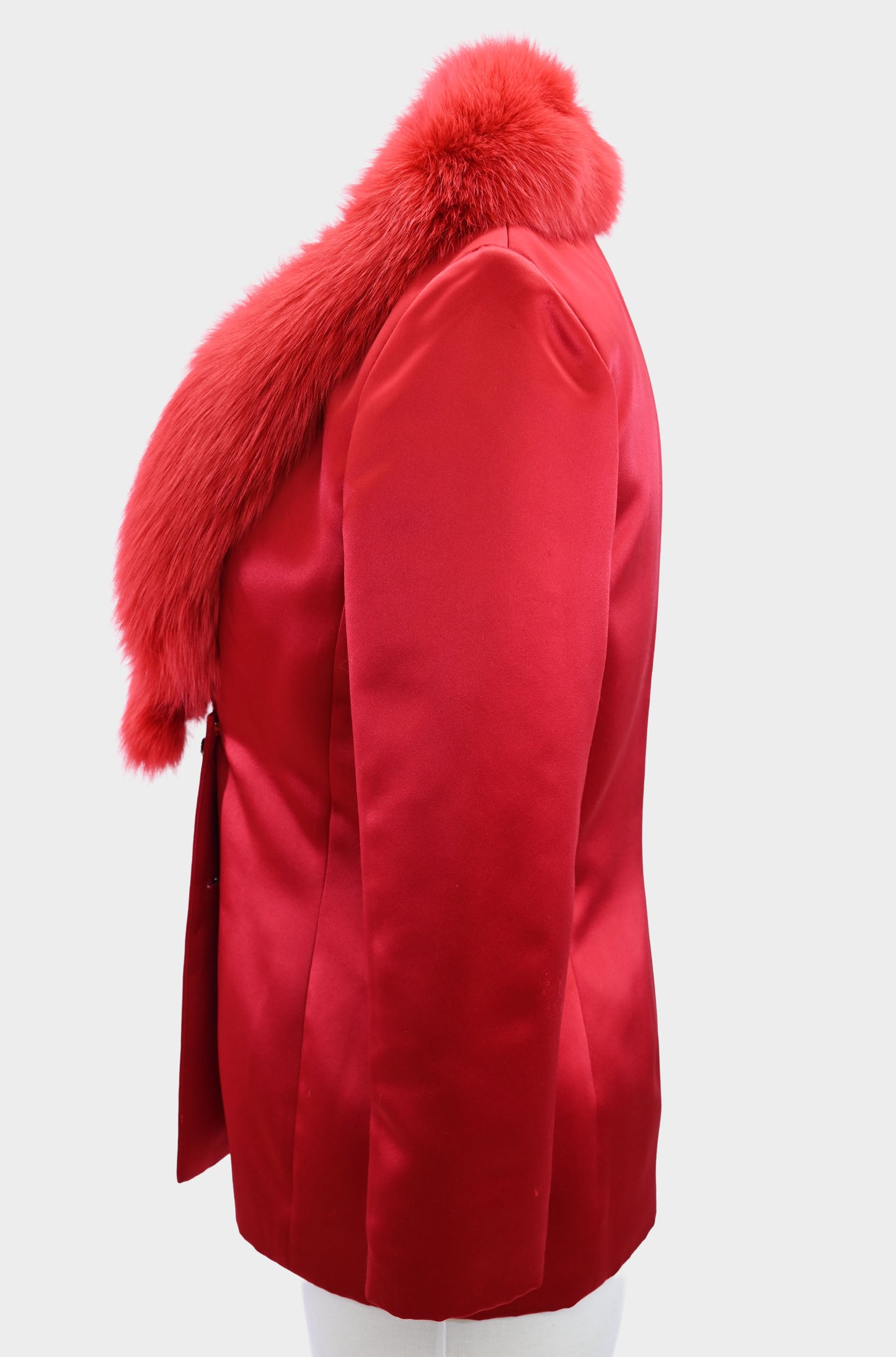 Satin Blazer with Fox Fur Trim