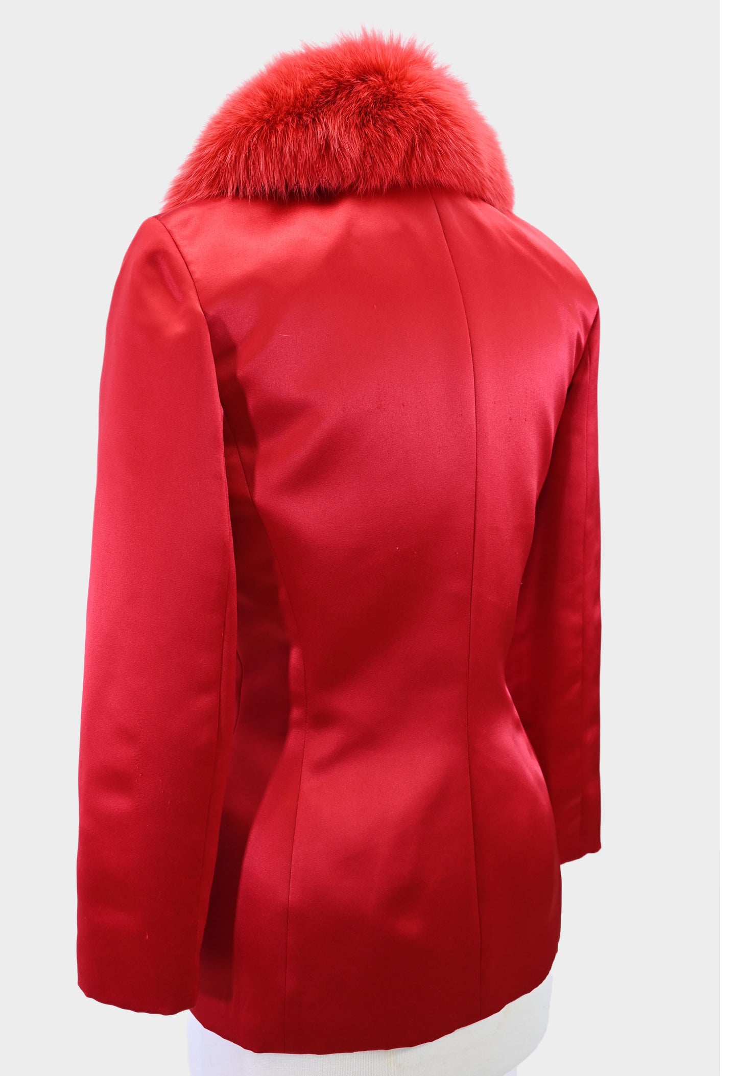 Satin Blazer with Fox Fur Trim