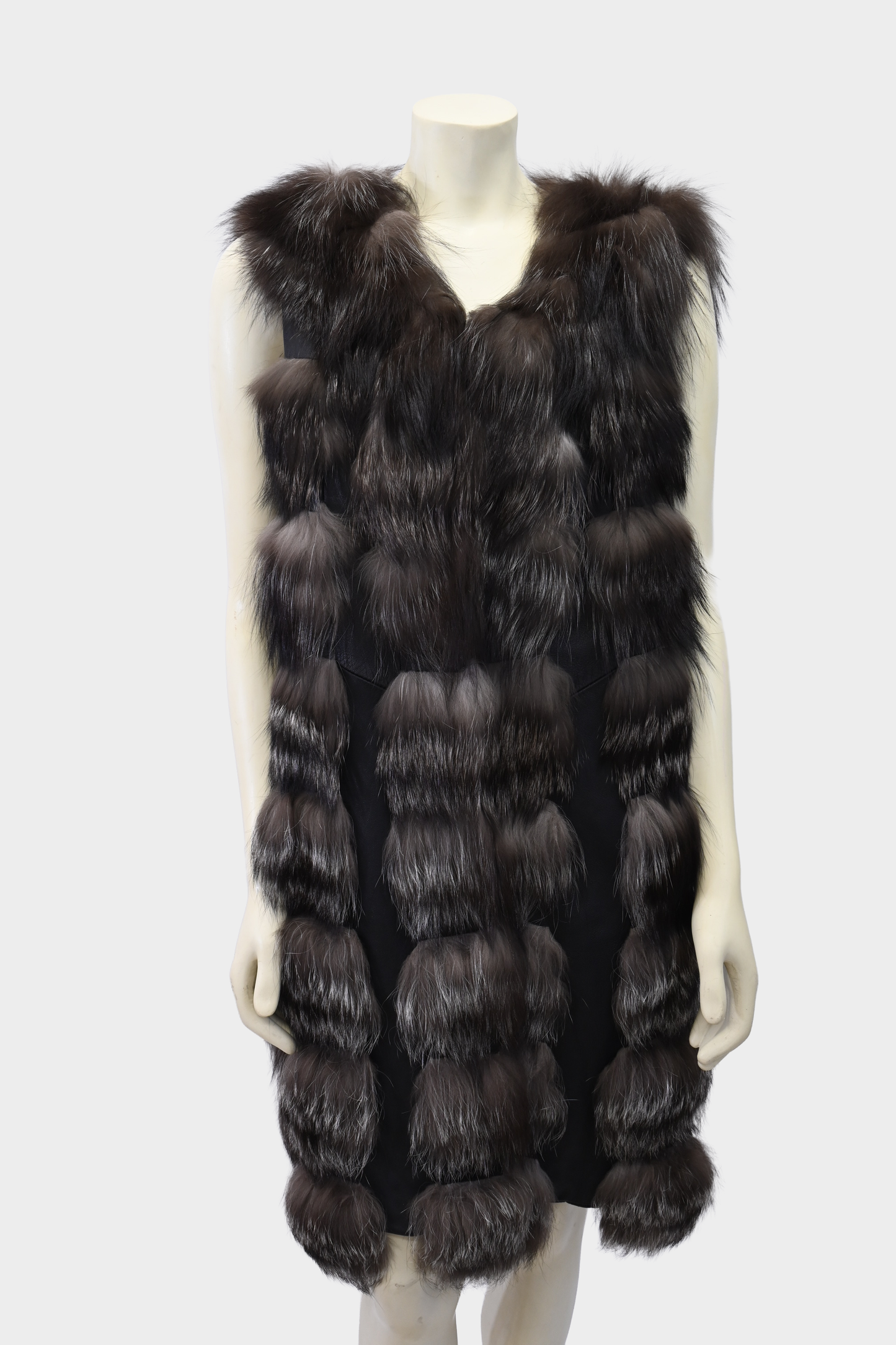 Silver Fox Fur and Leather Longline Vest
