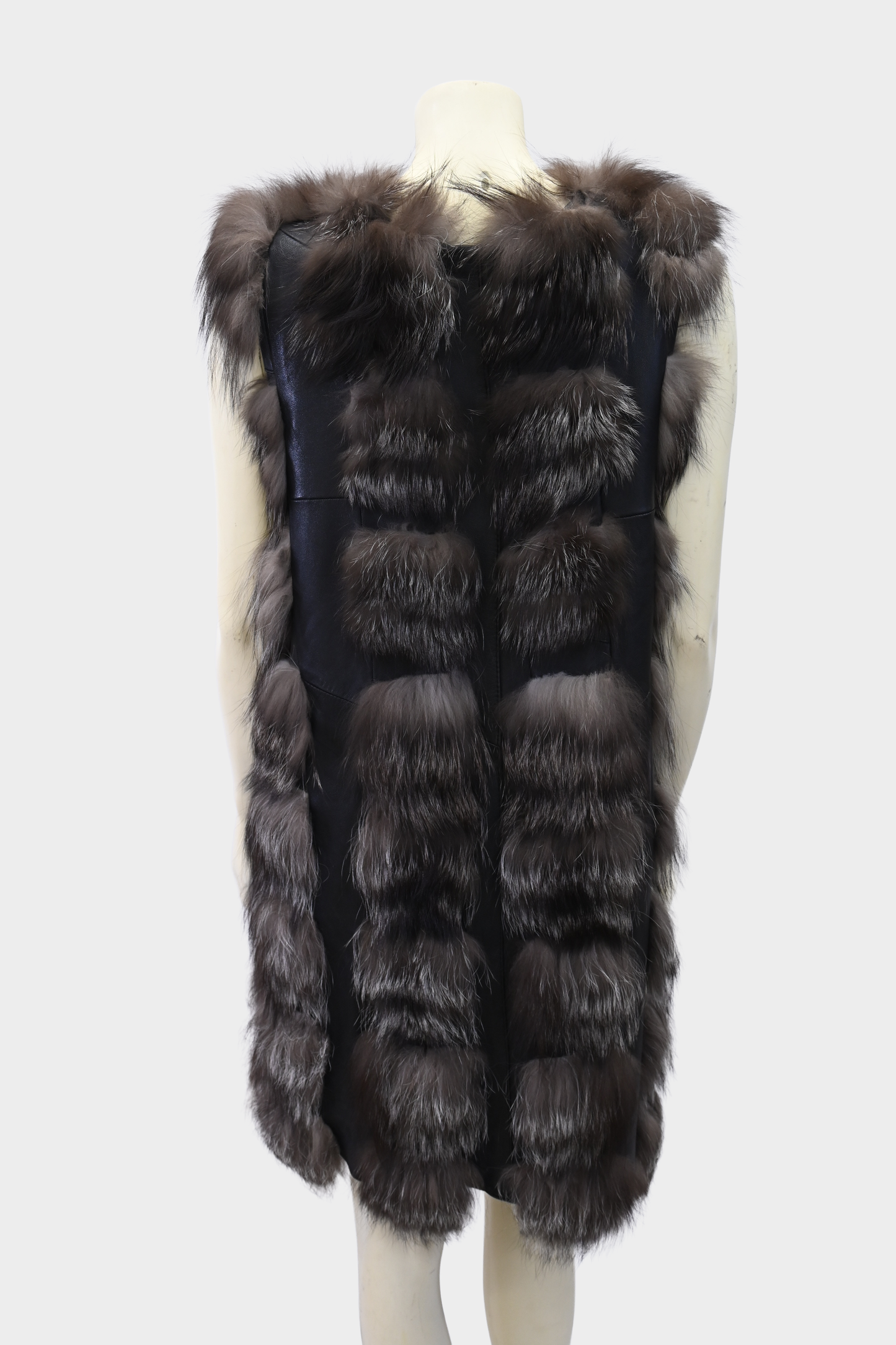 Silver Fox Fur and Leather Longline Vest
