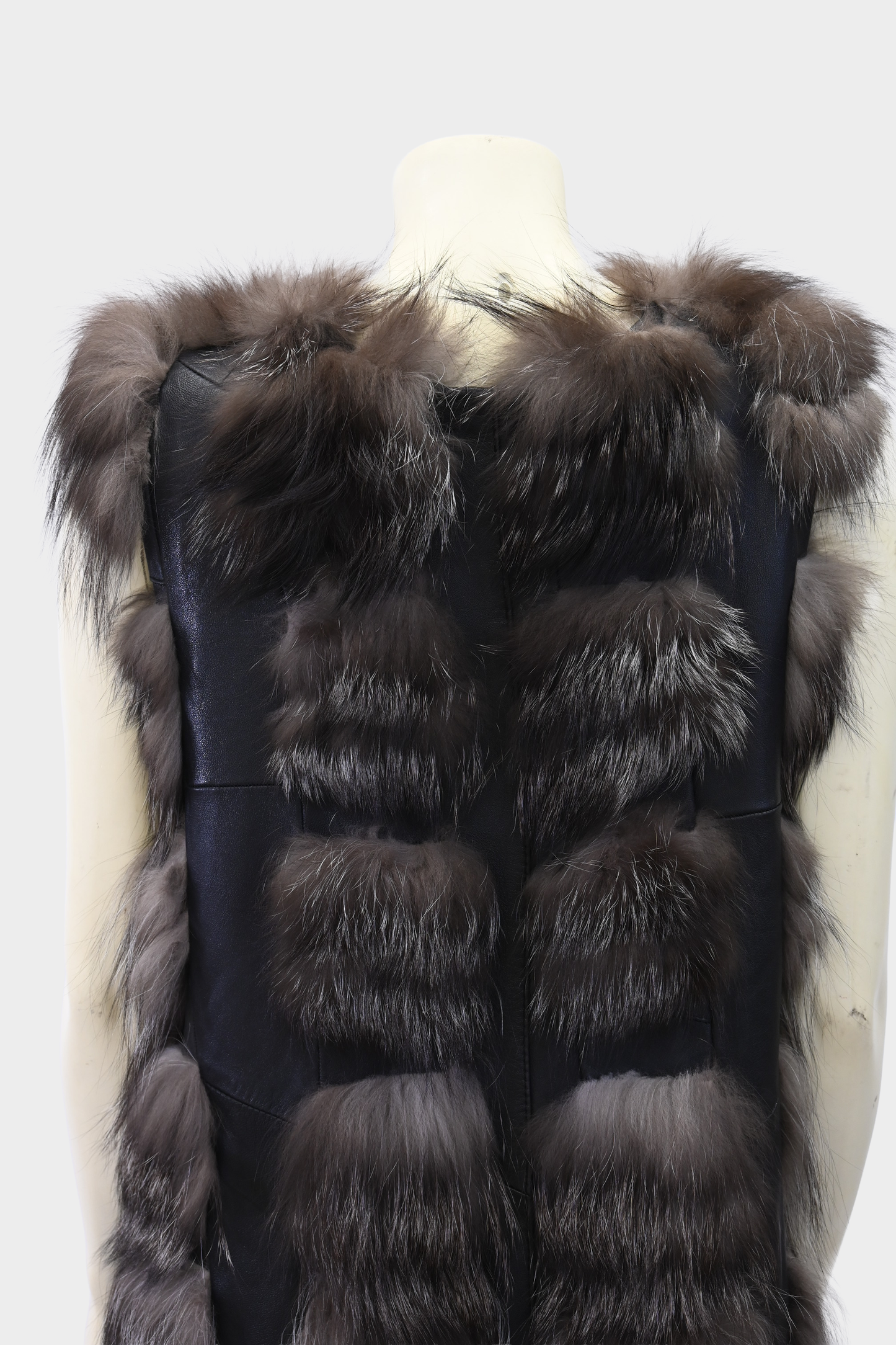 Silver Fox Fur and Leather Longline Vest