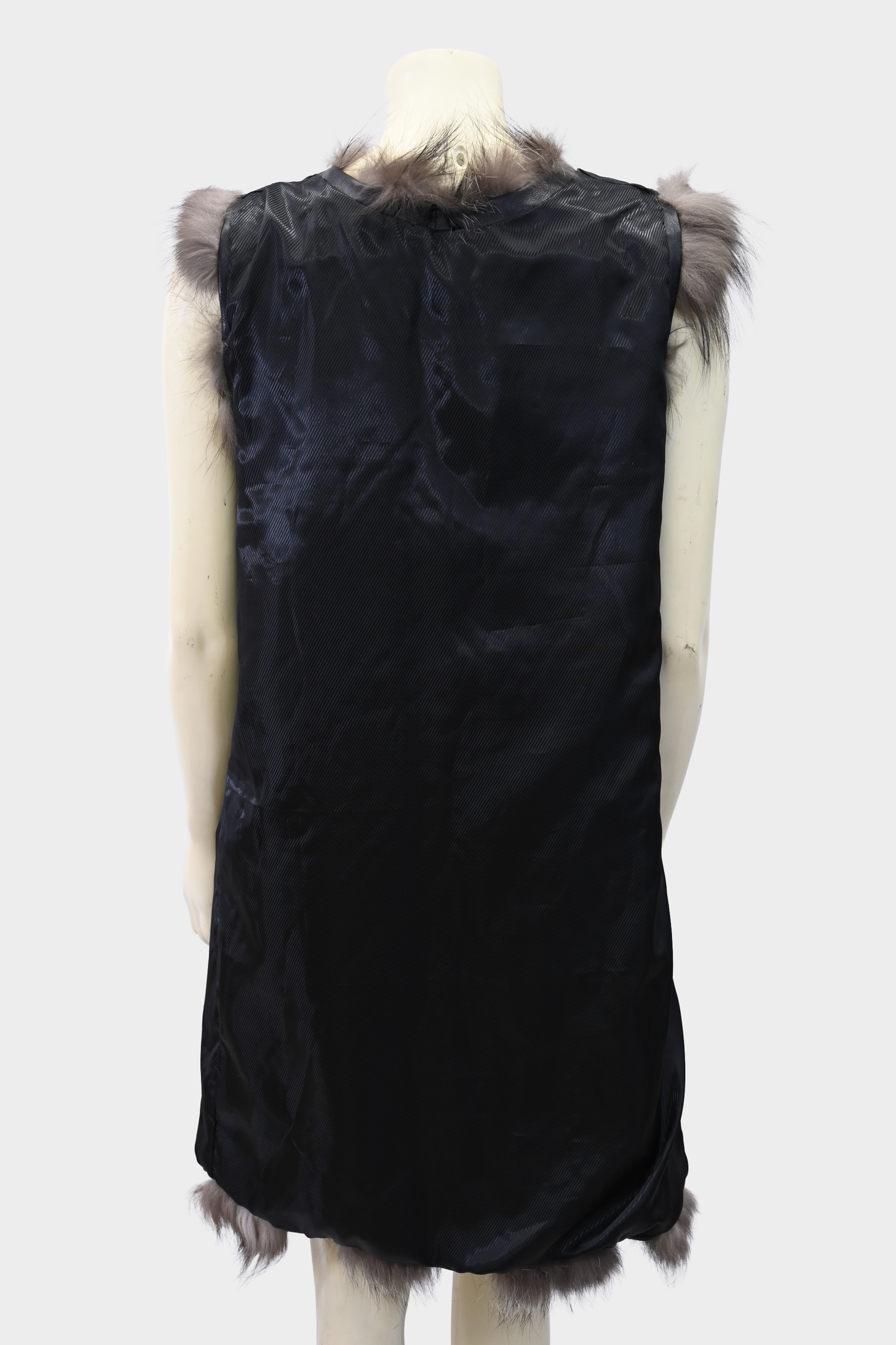 Silver Fox Fur and Leather Longline Vest