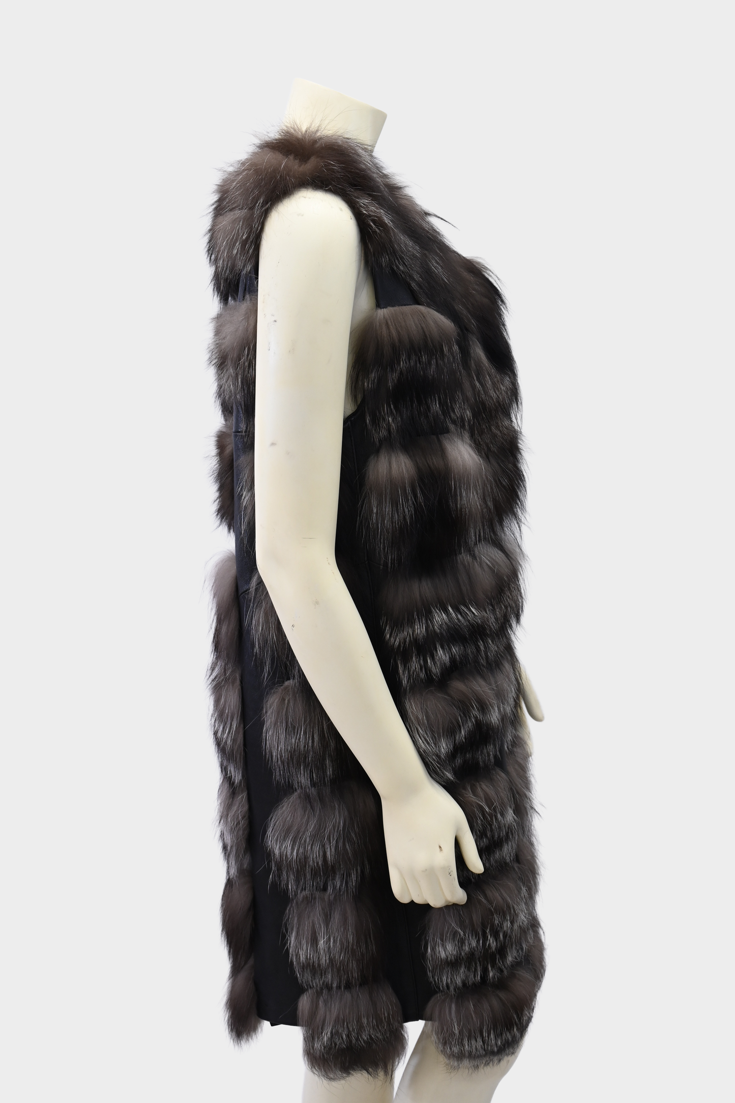 Silver Fox Fur and Leather Longline Vest