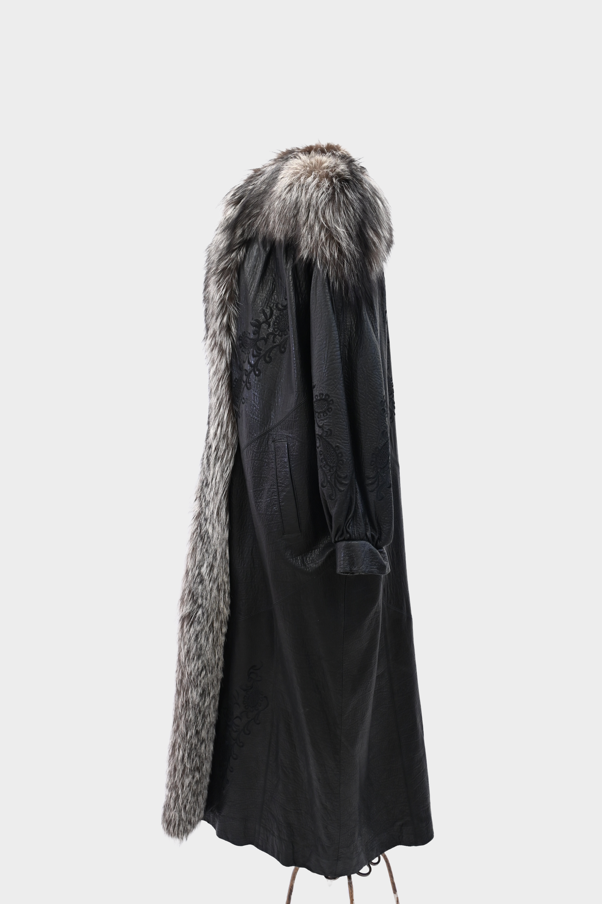 SAGA FOX Silver Fox Royal Tuxedo Trim Embroidered Leather Coat