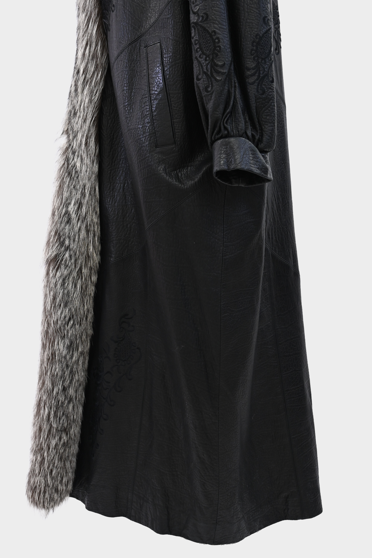 SAGA FOX Silver Fox Royal Tuxedo Trim Embroidered Leather Coat