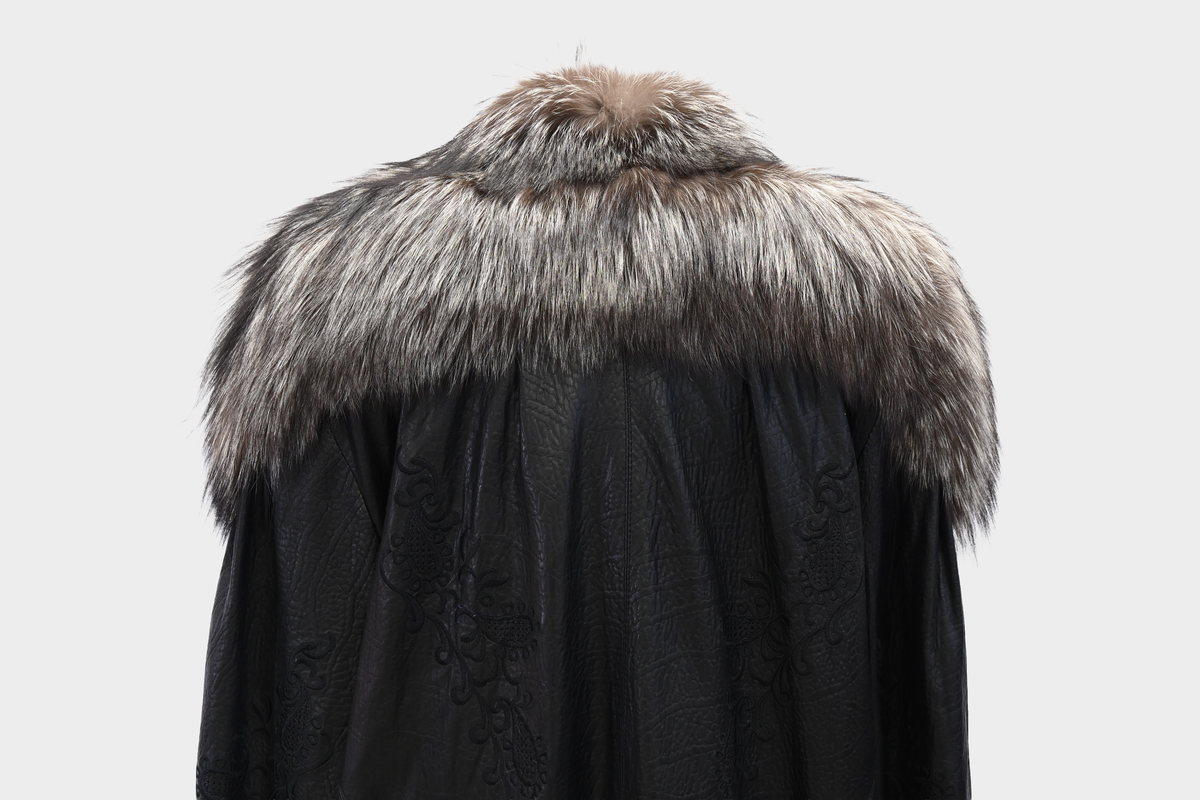 SAGA FOX Silver Fox Royal Tuxedo Trim Embroidered Leather Coat