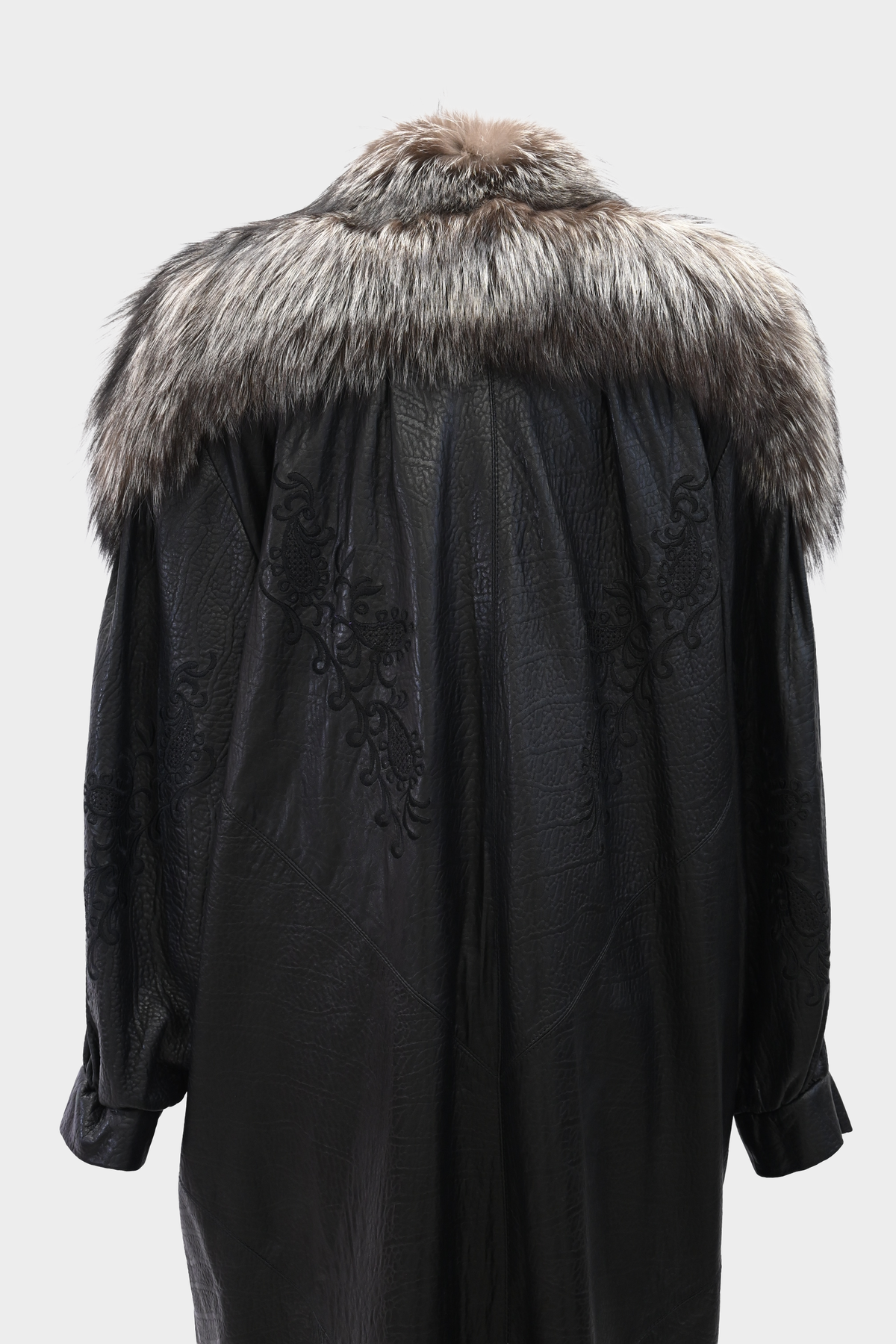 SAGA FOX Silver Fox Royal Tuxedo Trim Embroidered Leather Coat