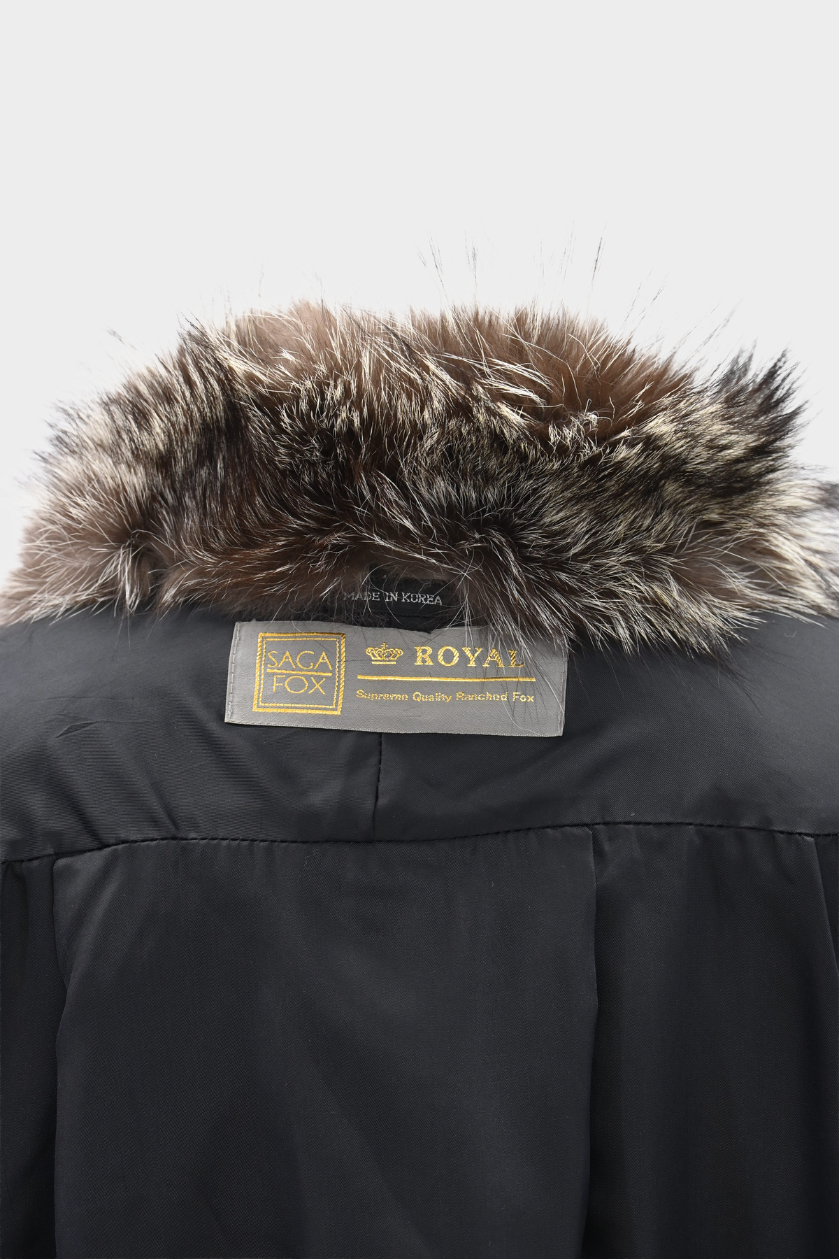 SAGA FOX Silver Fox Royal Tuxedo Trim Embroidered Leather Coat