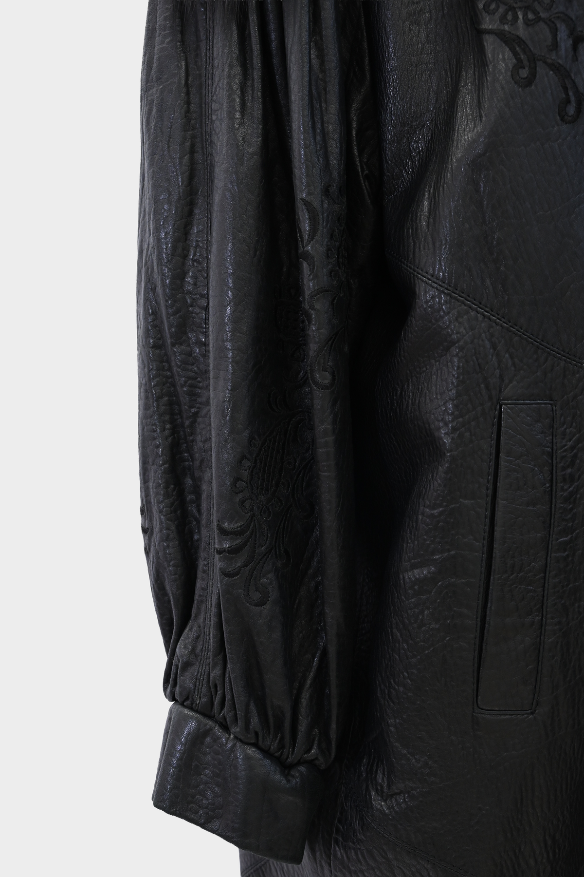 SAGA FOX Silver Fox Royal Tuxedo Trim Embroidered Leather Coat