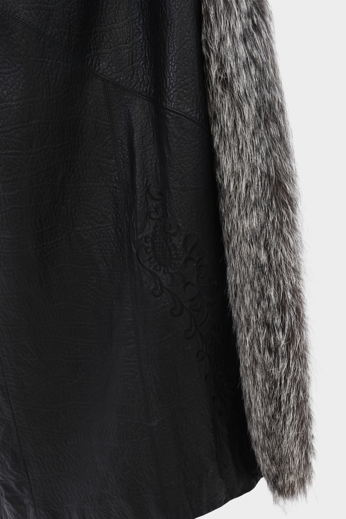 SAGA FOX Silver Fox Royal Tuxedo Trim Embroidered Leather Coat