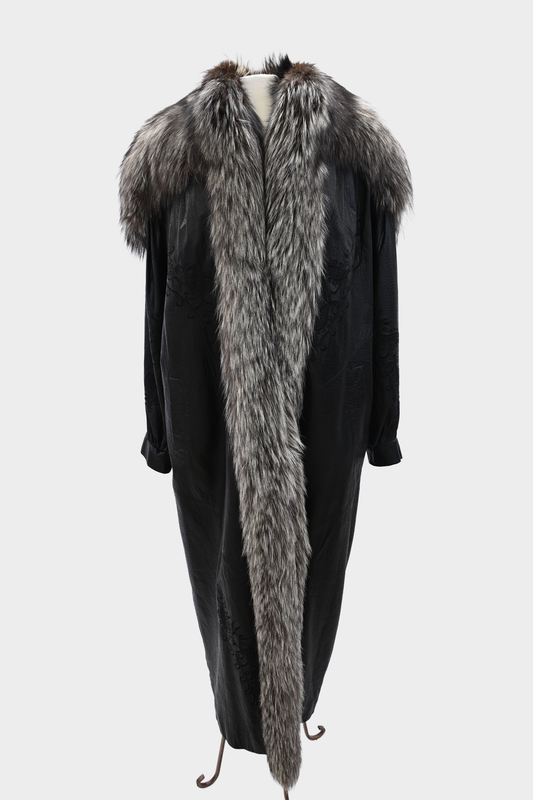 SAGA FOX Silver Fox Royal Tuxedo Trim Embroidered Leather Coat