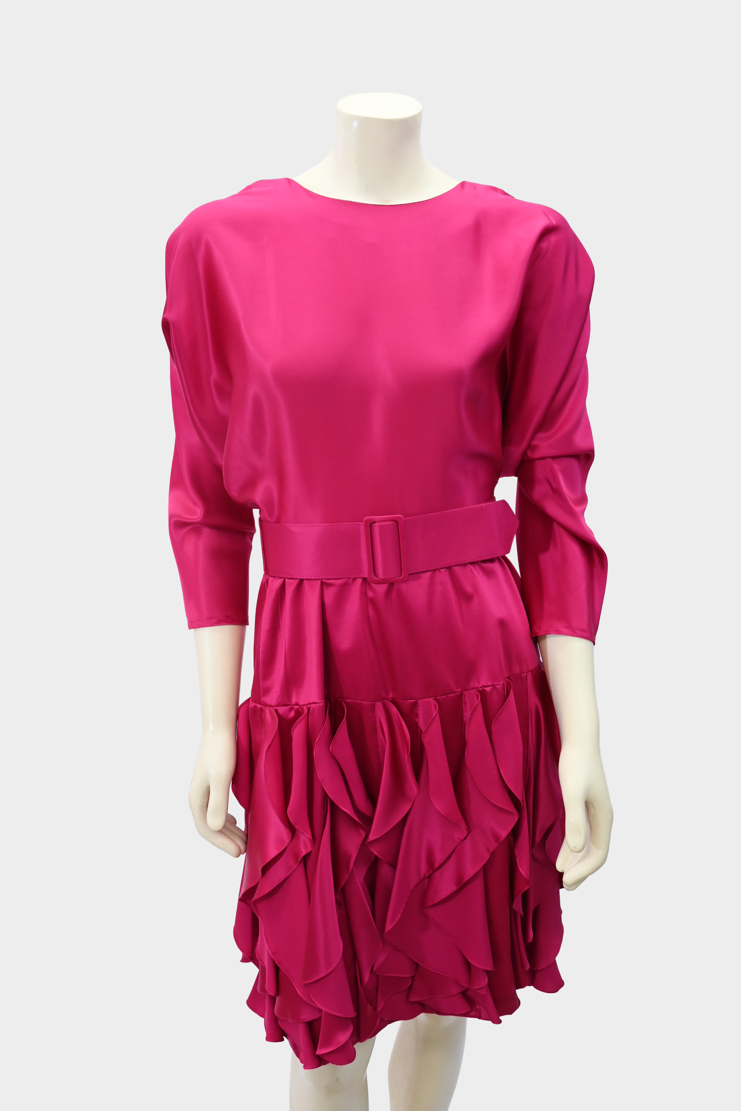 Vintage St. Gillian Pink Silk Belted Ruffle Dress