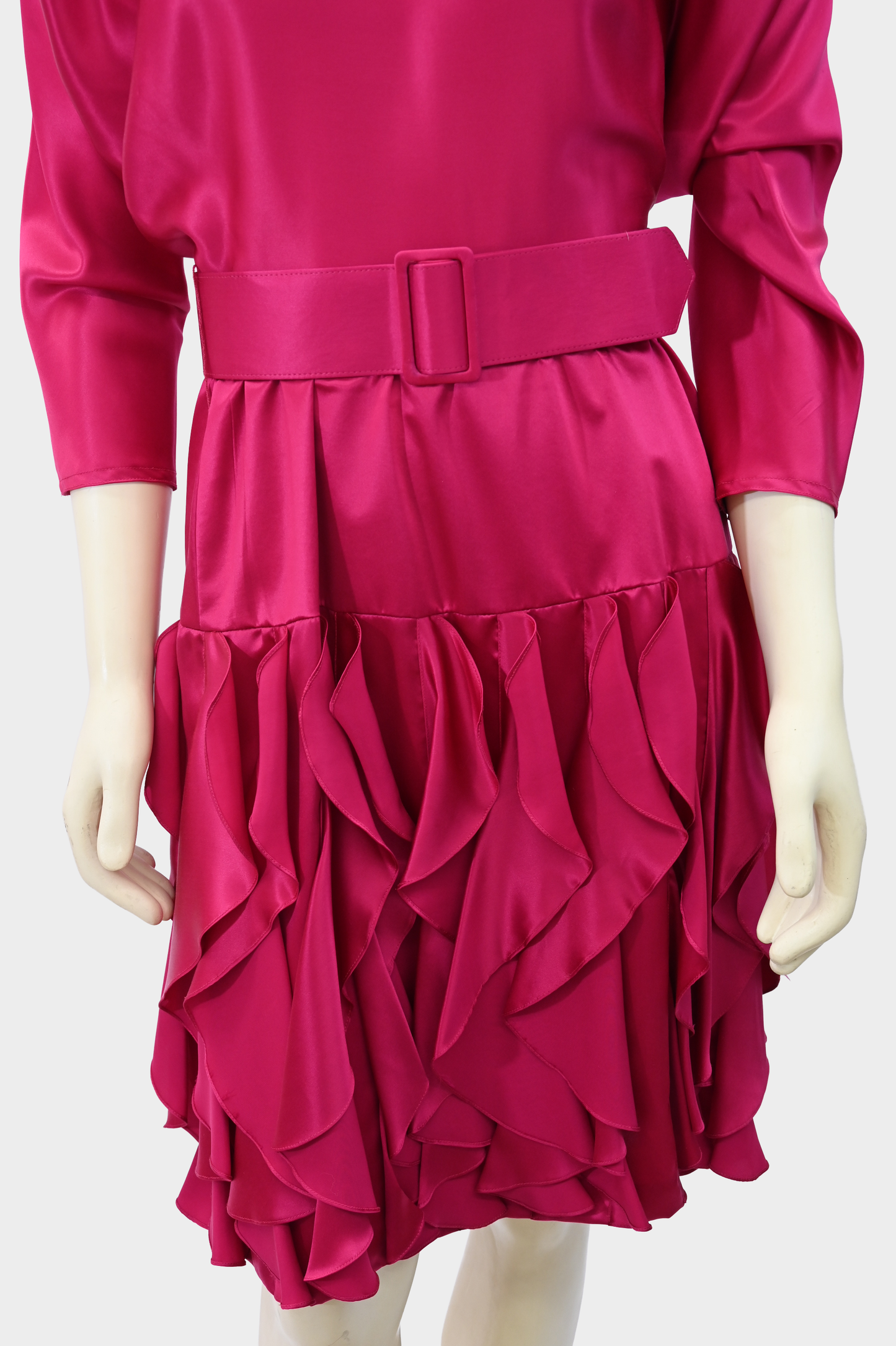 Vintage St. Gillian Pink Silk Belted Ruffle Dress