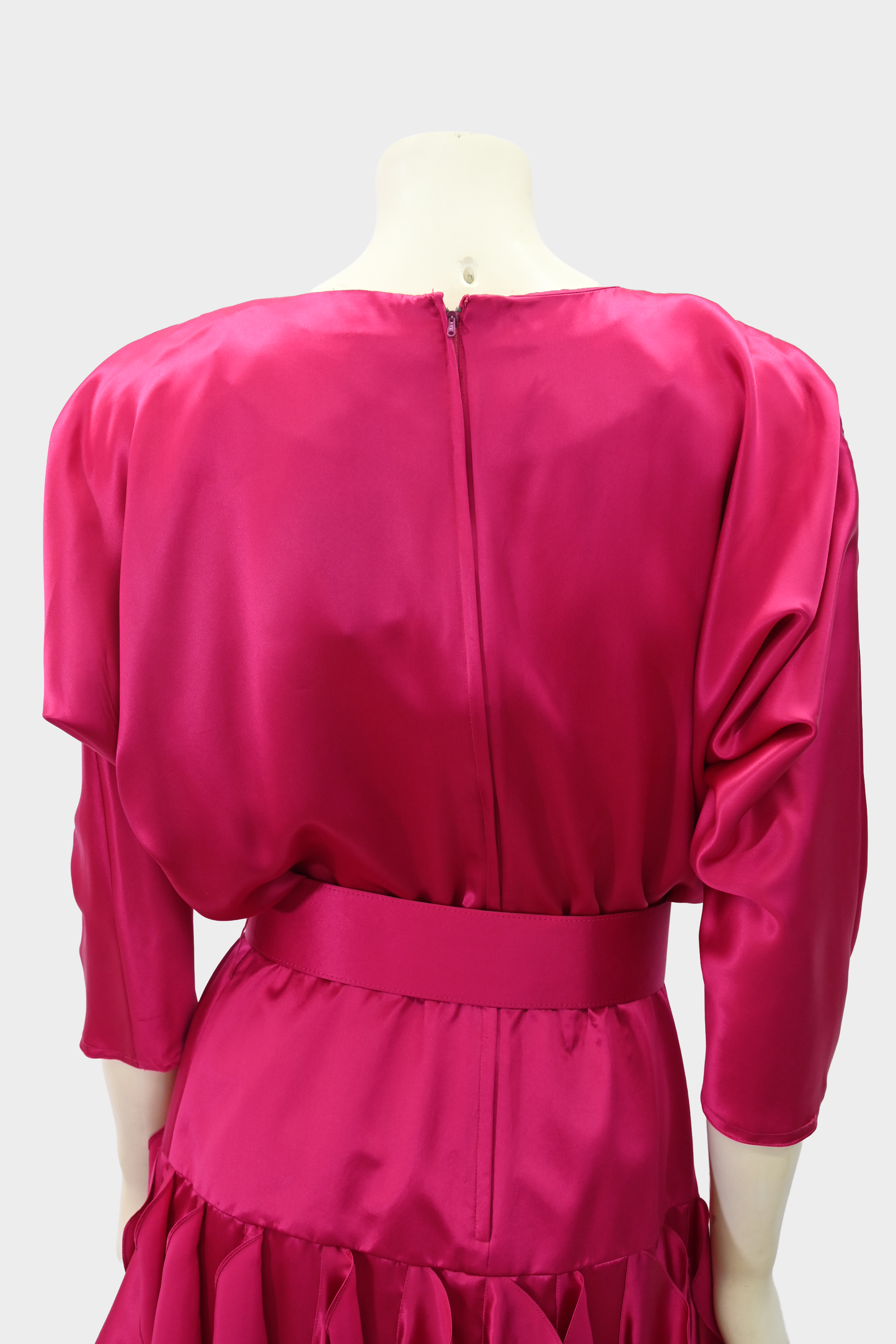 Vintage St. Gillian Pink Silk Belted Ruffle Dress
