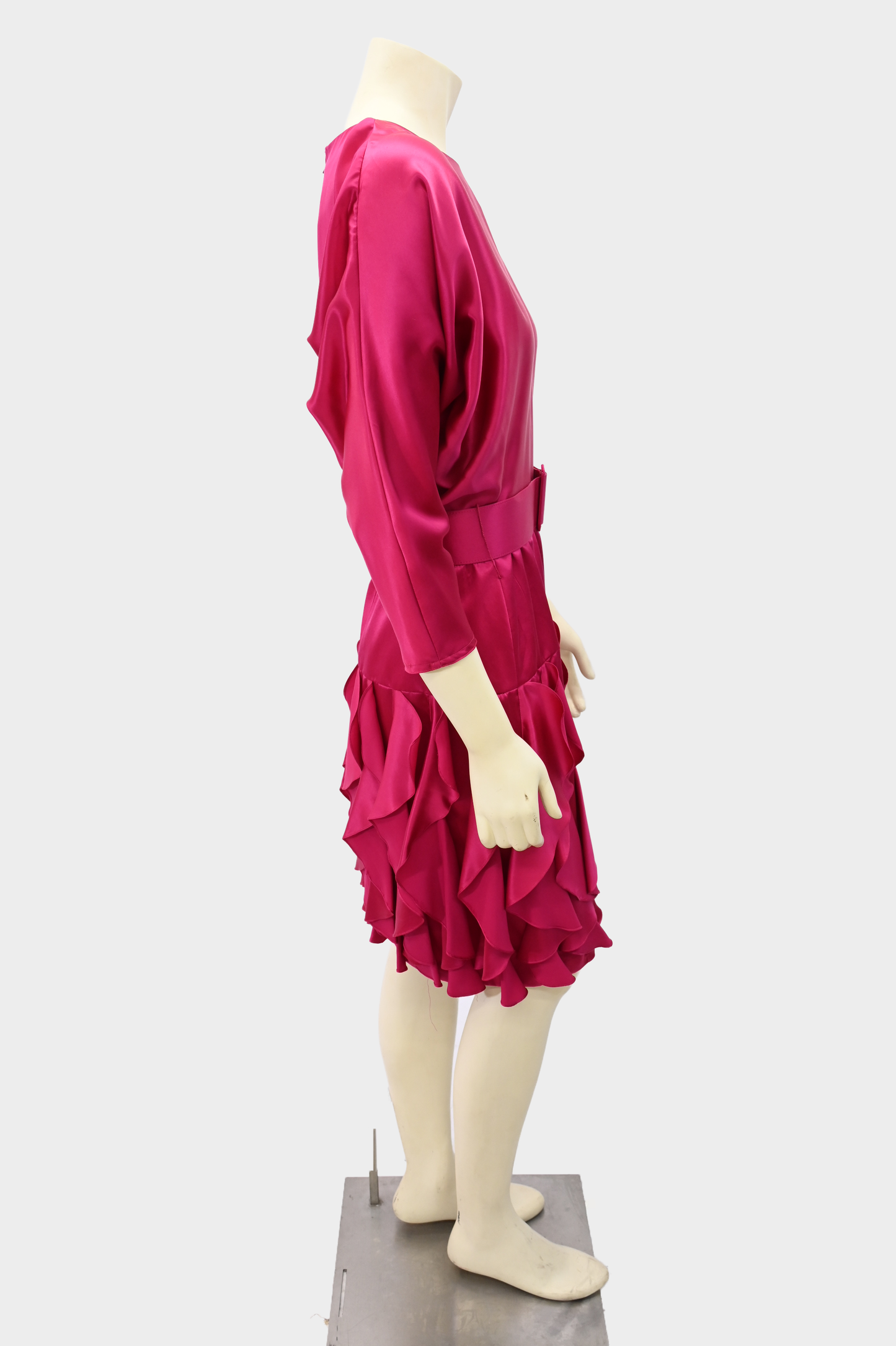 Vintage St. Gillian Pink Silk Belted Ruffle Dress
