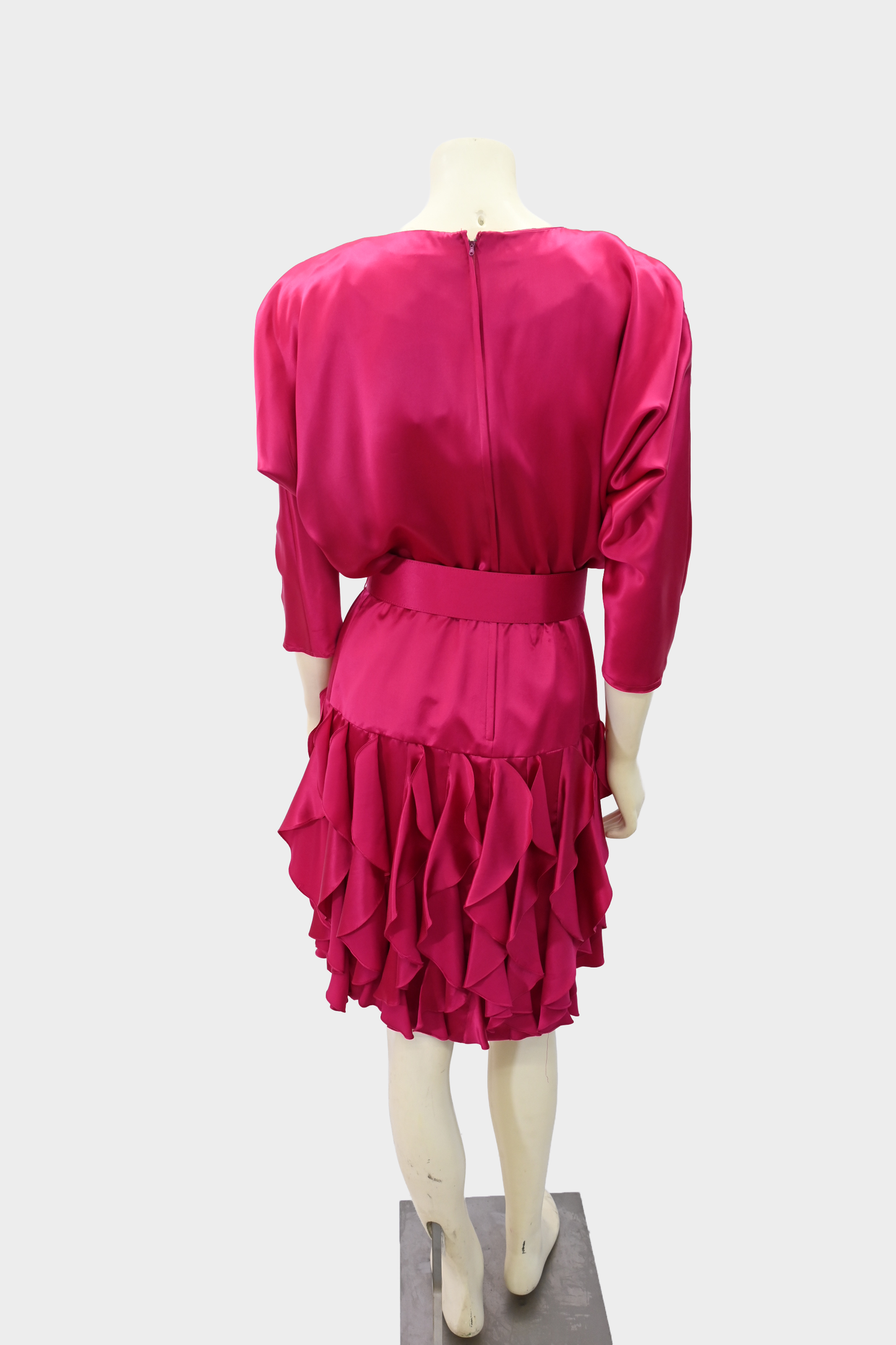 Vintage St. Gillian Pink Silk Belted Ruffle Dress