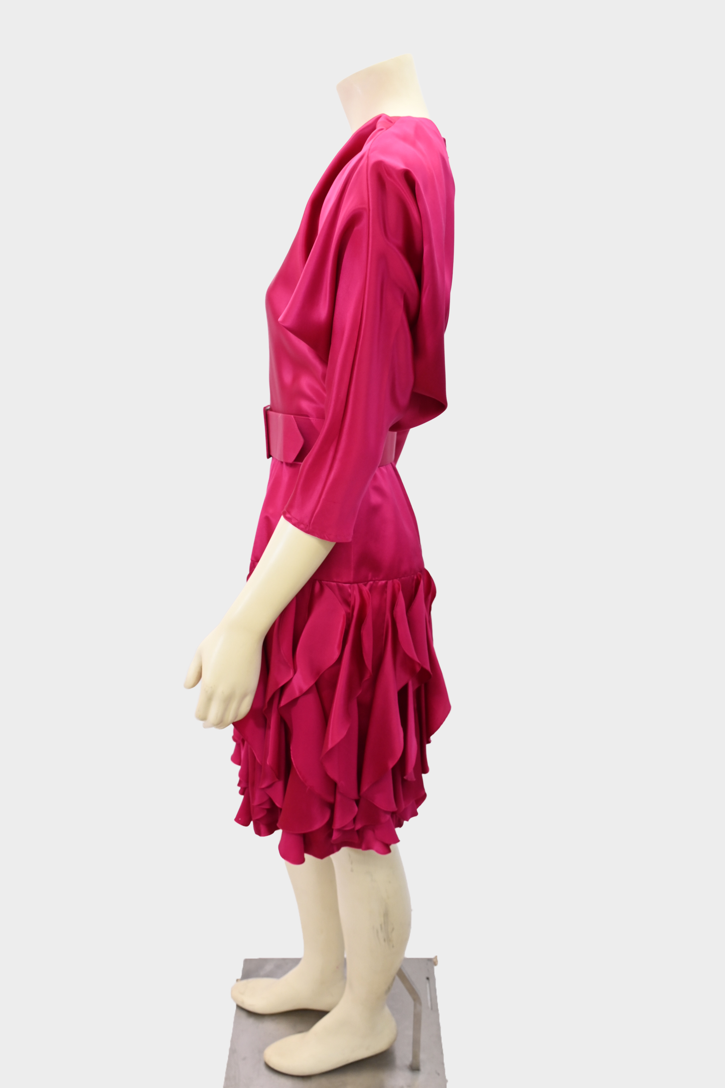Vintage St. Gillian Pink Silk Belted Ruffle Dress