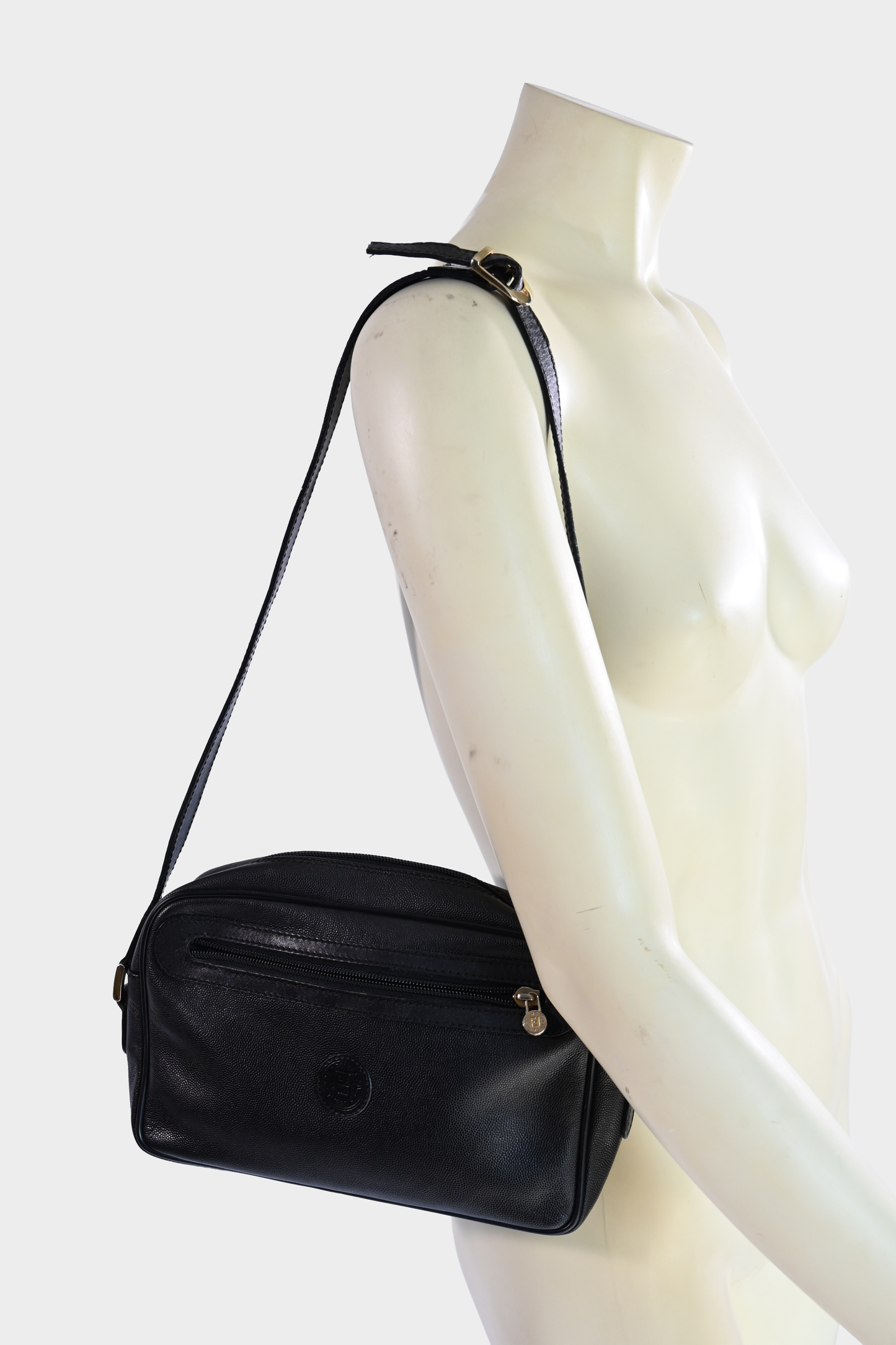 Vintage Fendi Black Pebbled Leather Crossbody Bag