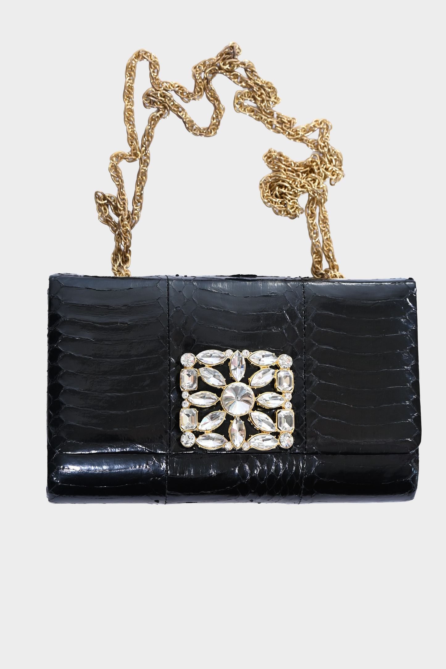 Vintage Badgley Mischka Genuine Python Crystal Embellished Evening Bag