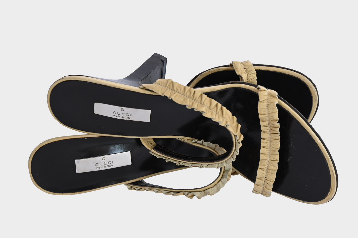 Gucci Ruched Leather Slide Sandals Size 36.5
