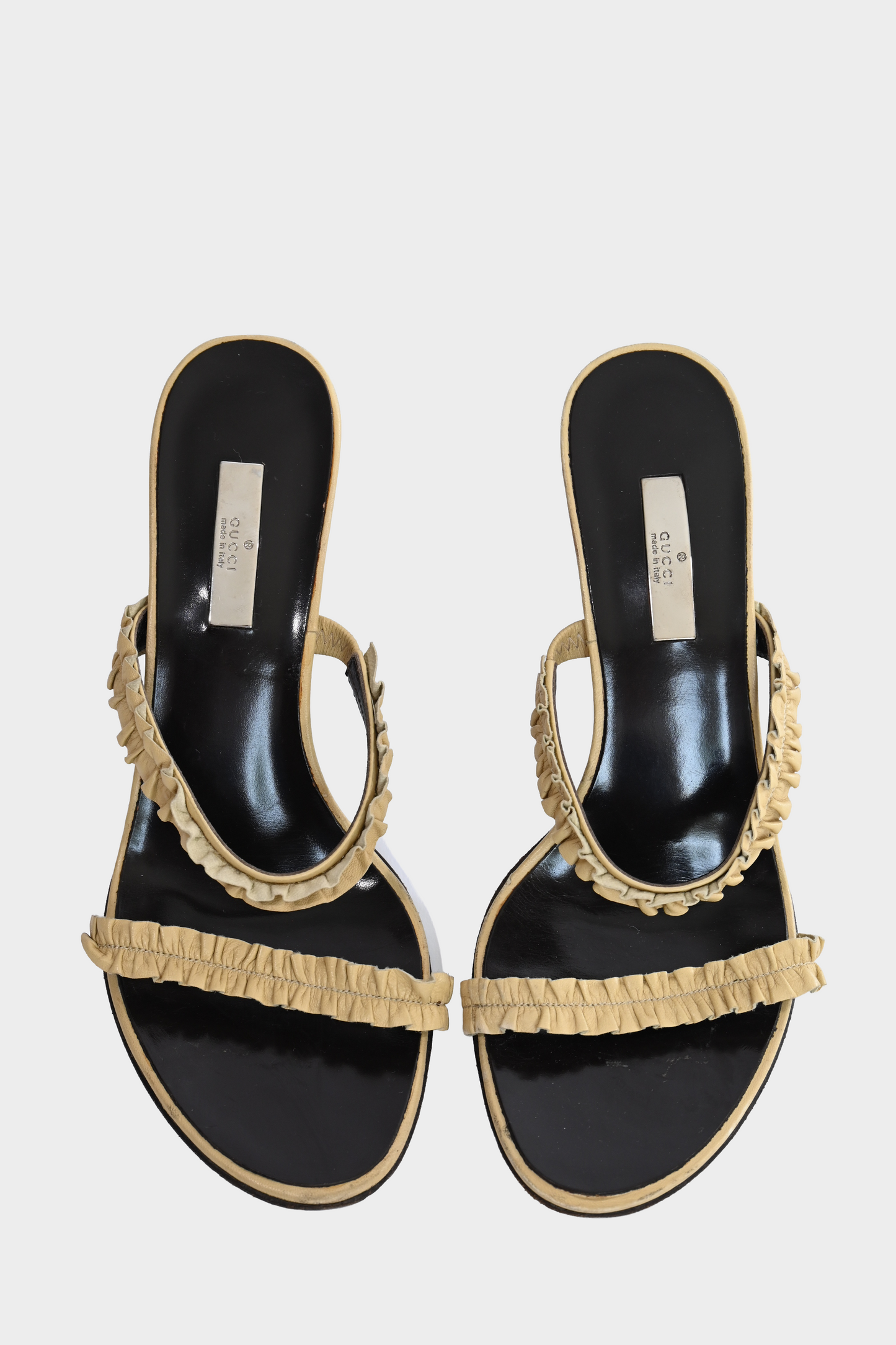 Gucci Ruched Leather Slide Sandals Size 36.5