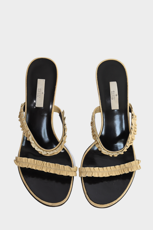 Gucci Ruched Leather Slide Sandals Size 36.5