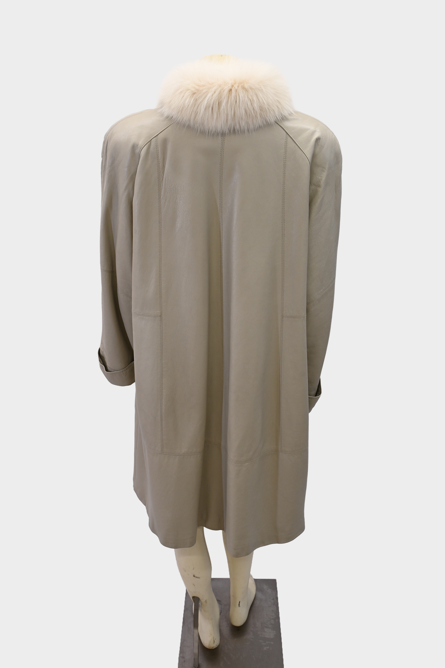 Taupe Leather Coat with Fox Fur Tuxedo Trim