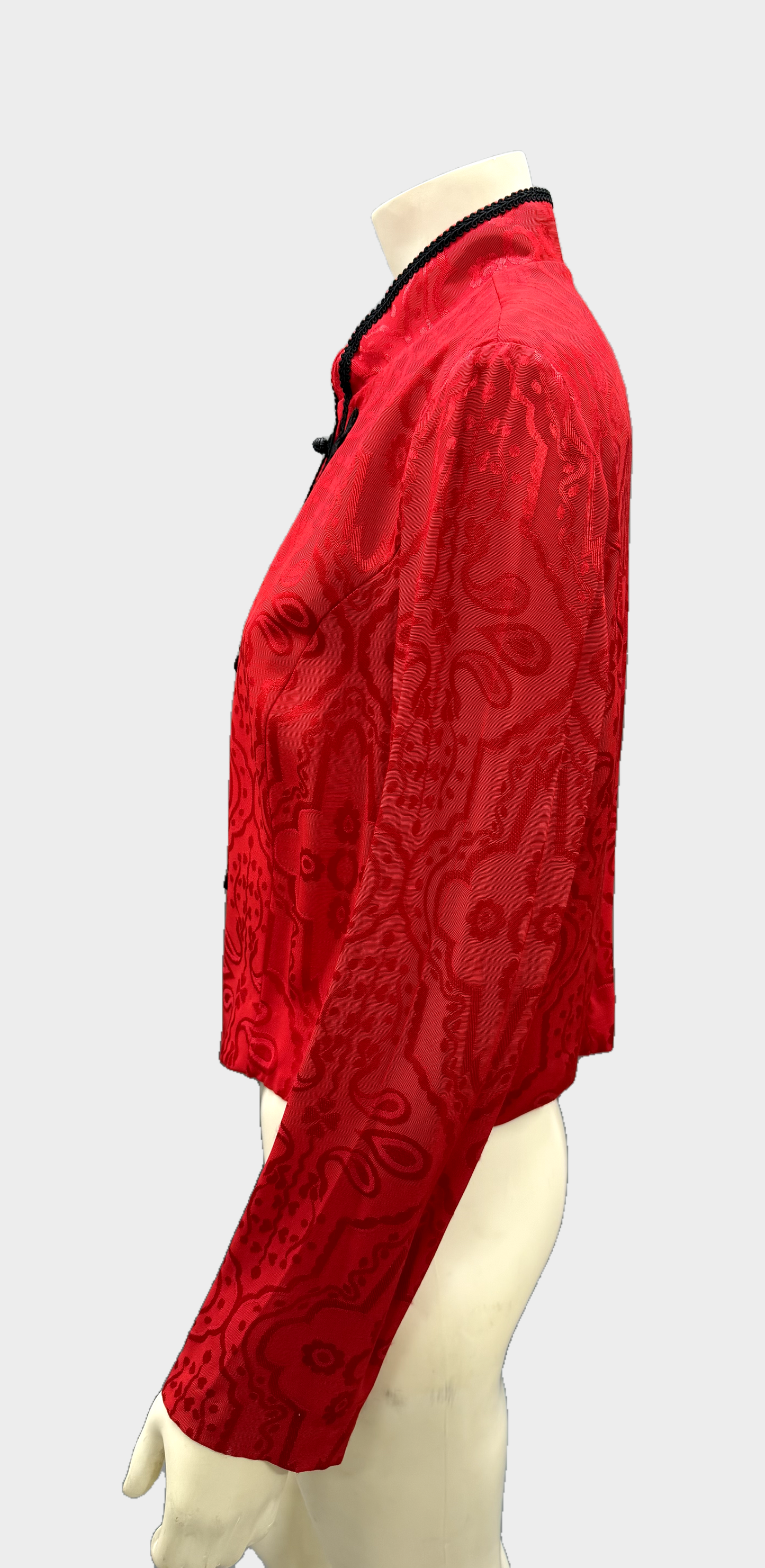 Jessica Howard Red Jacquard Mandarin Collar Jacket