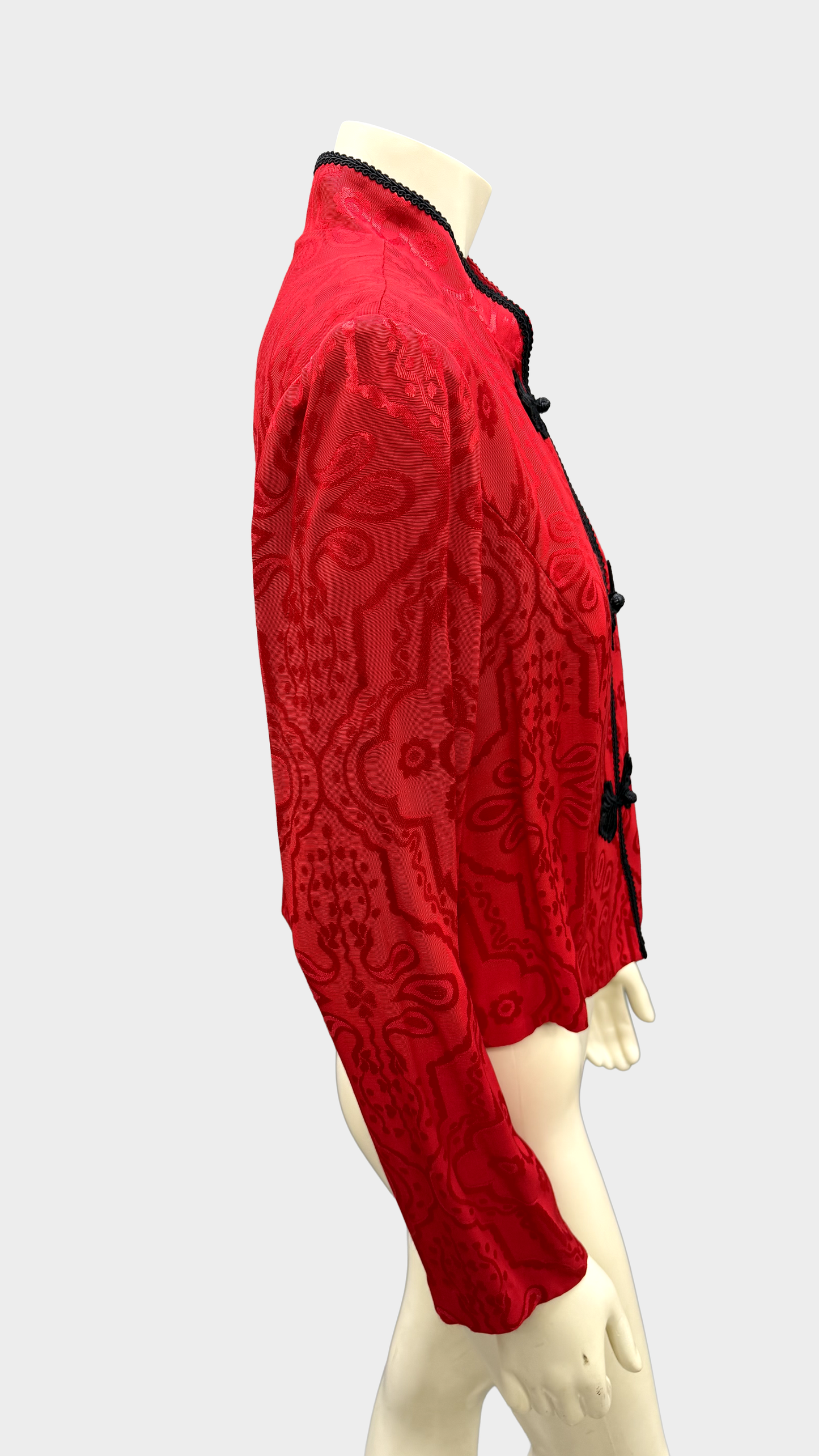 Jessica Howard Red Jacquard Mandarin Collar Jacket