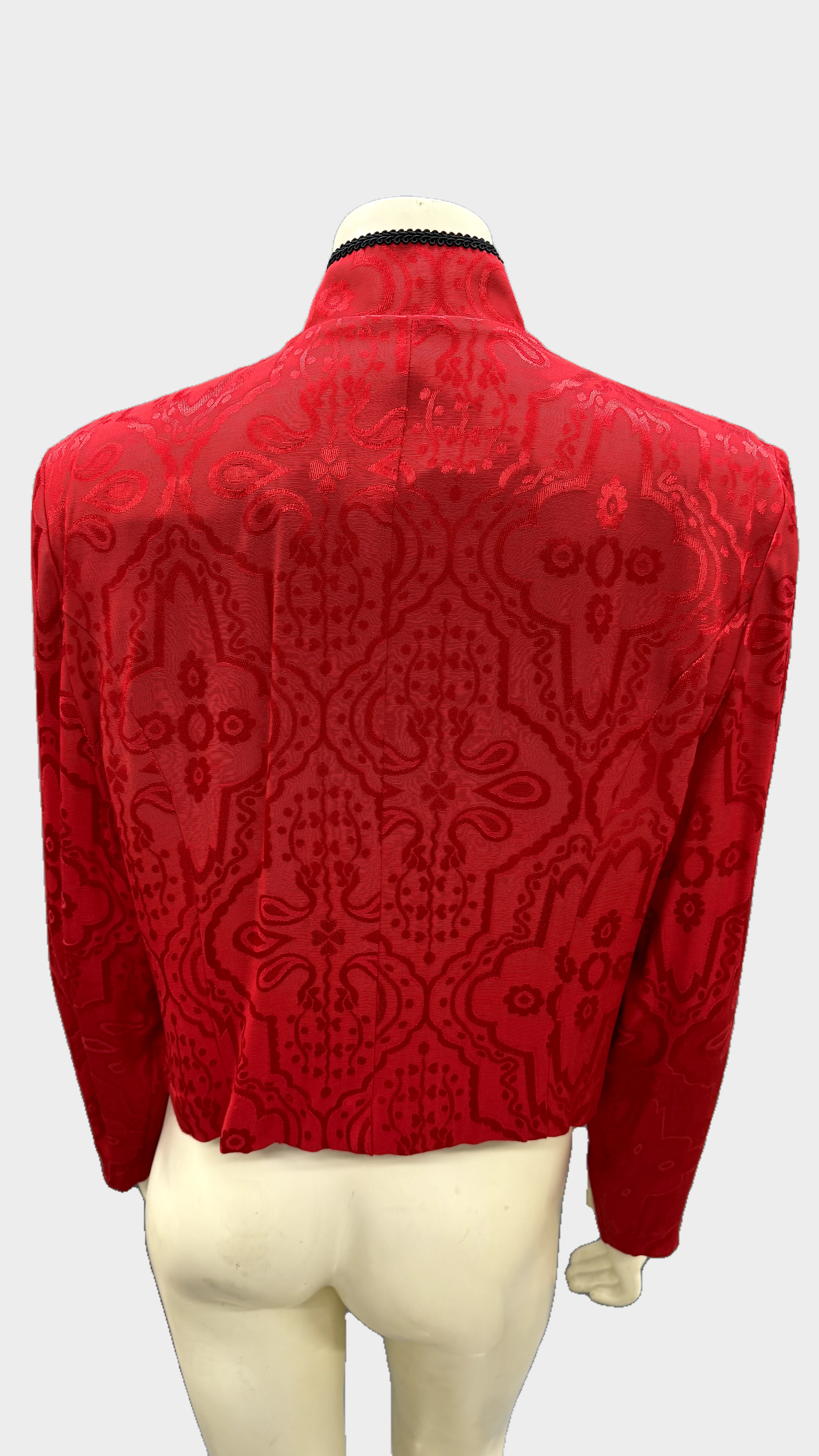 Jessica Howard Red Jacquard Mandarin Collar Jacket