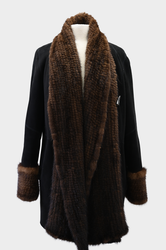 Sheepskin Leather and Mink Reversible Fur Coat