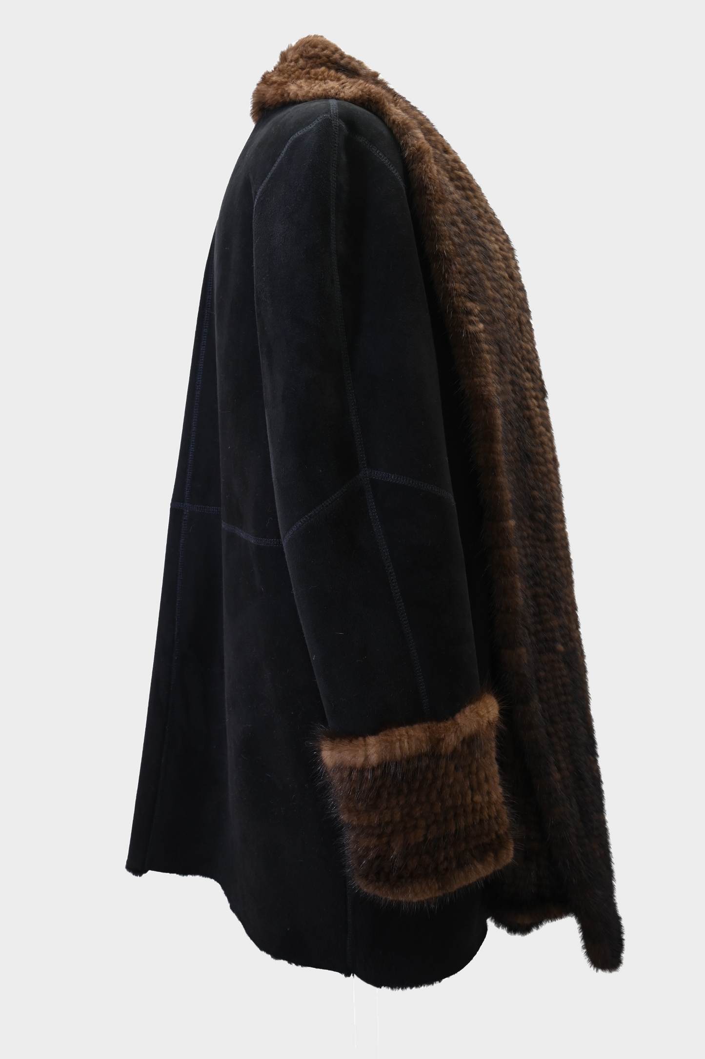 Sheepskin Leather and Mink Reversible Fur Coat
