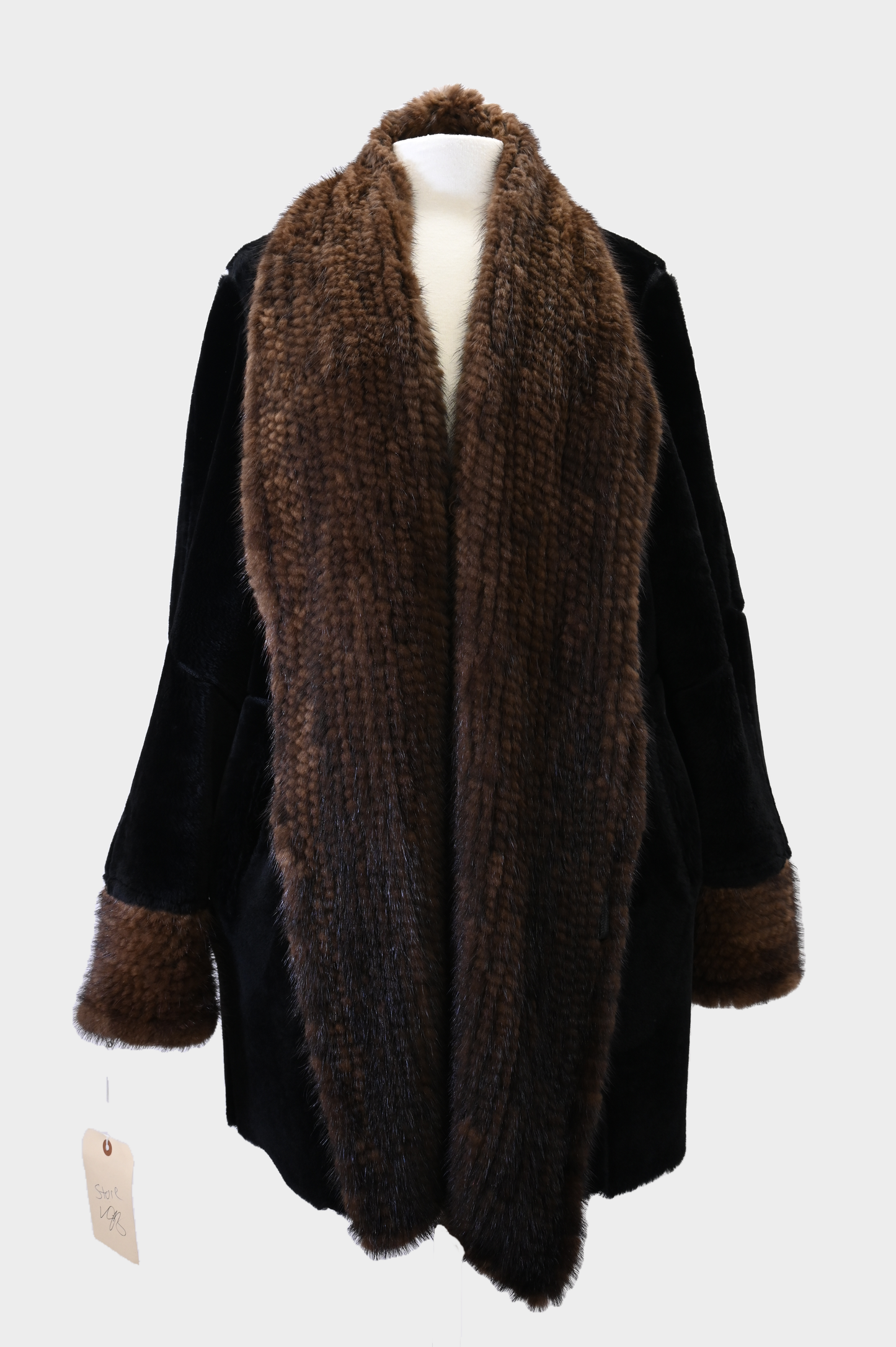 Sheepskin Leather and Mink Reversible Fur Coat