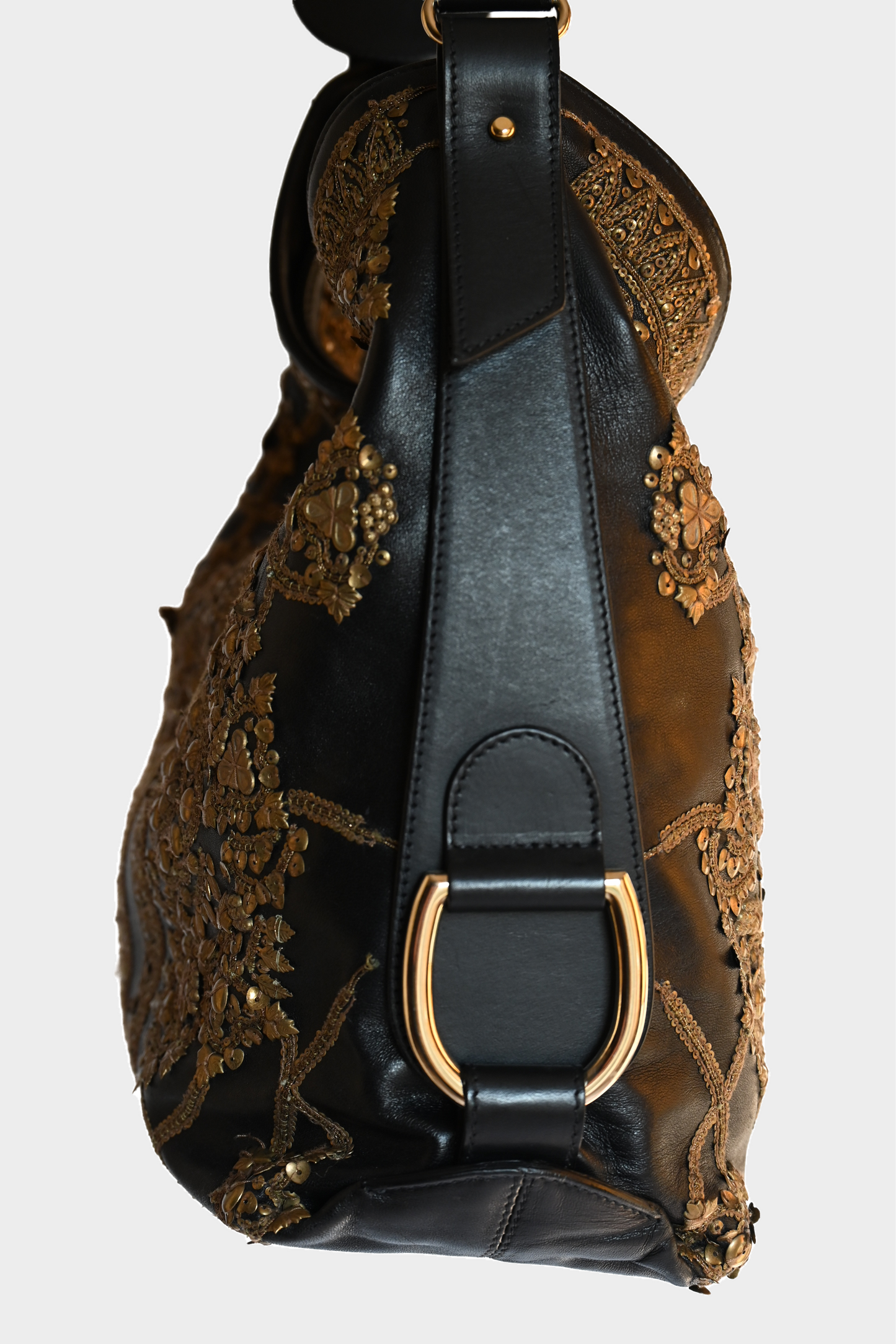 Oscar de la Renta Embellished Leather Shoulder Bag