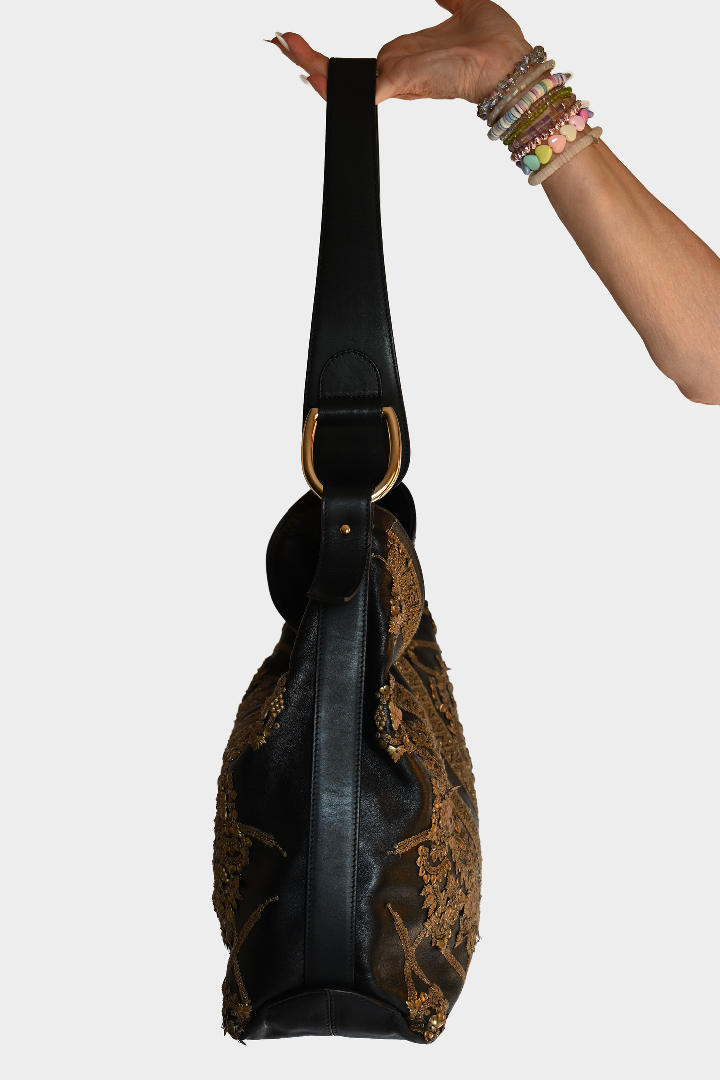 Oscar de la Renta Embellished Leather Shoulder Bag
