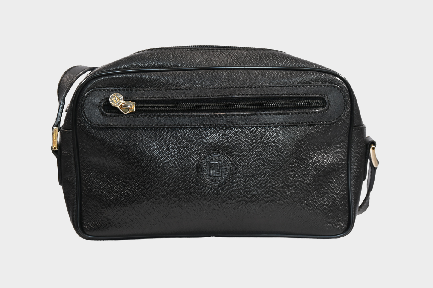 Vintage Fendi Black Pebbled Leather Crossbody Bag