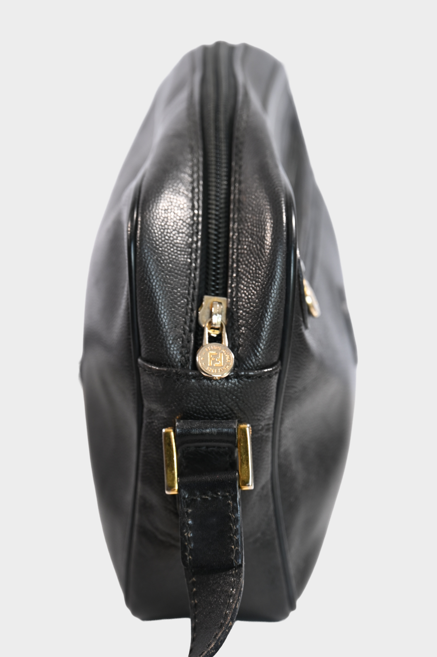 Vintage Fendi Black Pebbled Leather Crossbody Bag