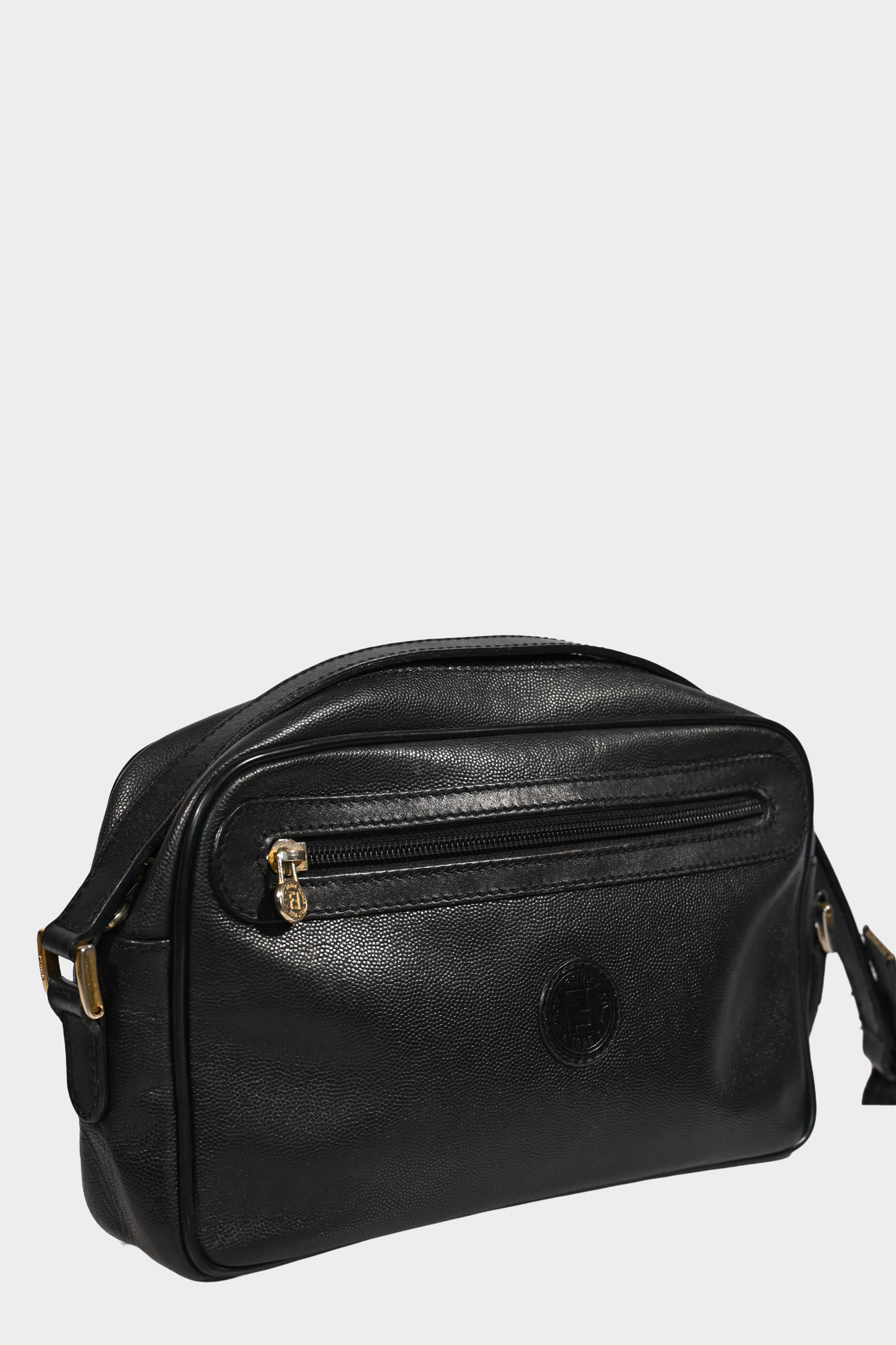 Vintage Fendi Black Pebbled Leather Crossbody Bag